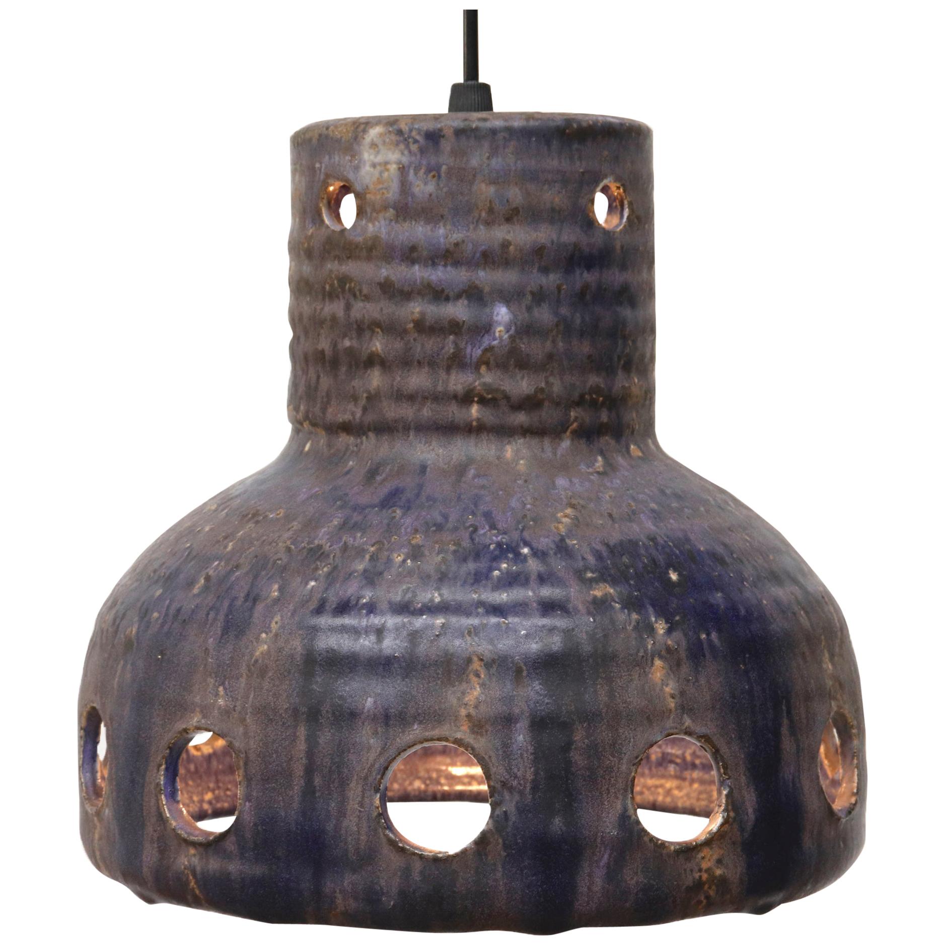 Rare Mobach Dutch Ceramic Bell Shaped Pendant Light with Cut-Outs