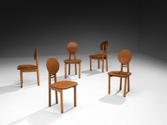 Rare Mobil Girgi Set of Five Dining Chairs in Walnut and Cognac Brown Leather