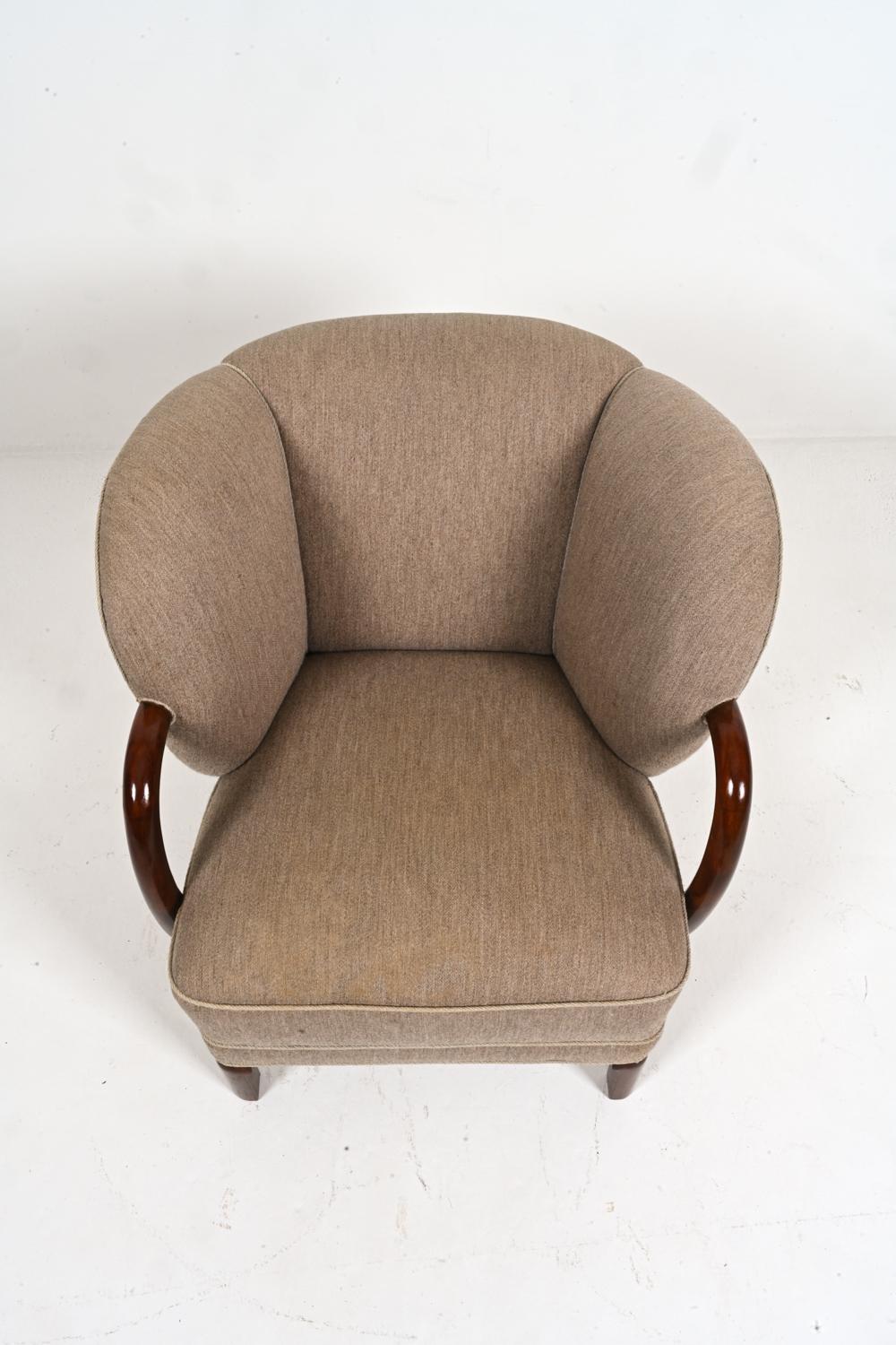 Seltener Stuhl Modell 107 von Viggo Boesen für Slagelse Mobelvaerk, Dänemark, ca. 1940er Jahre (Wolle) im Angebot
