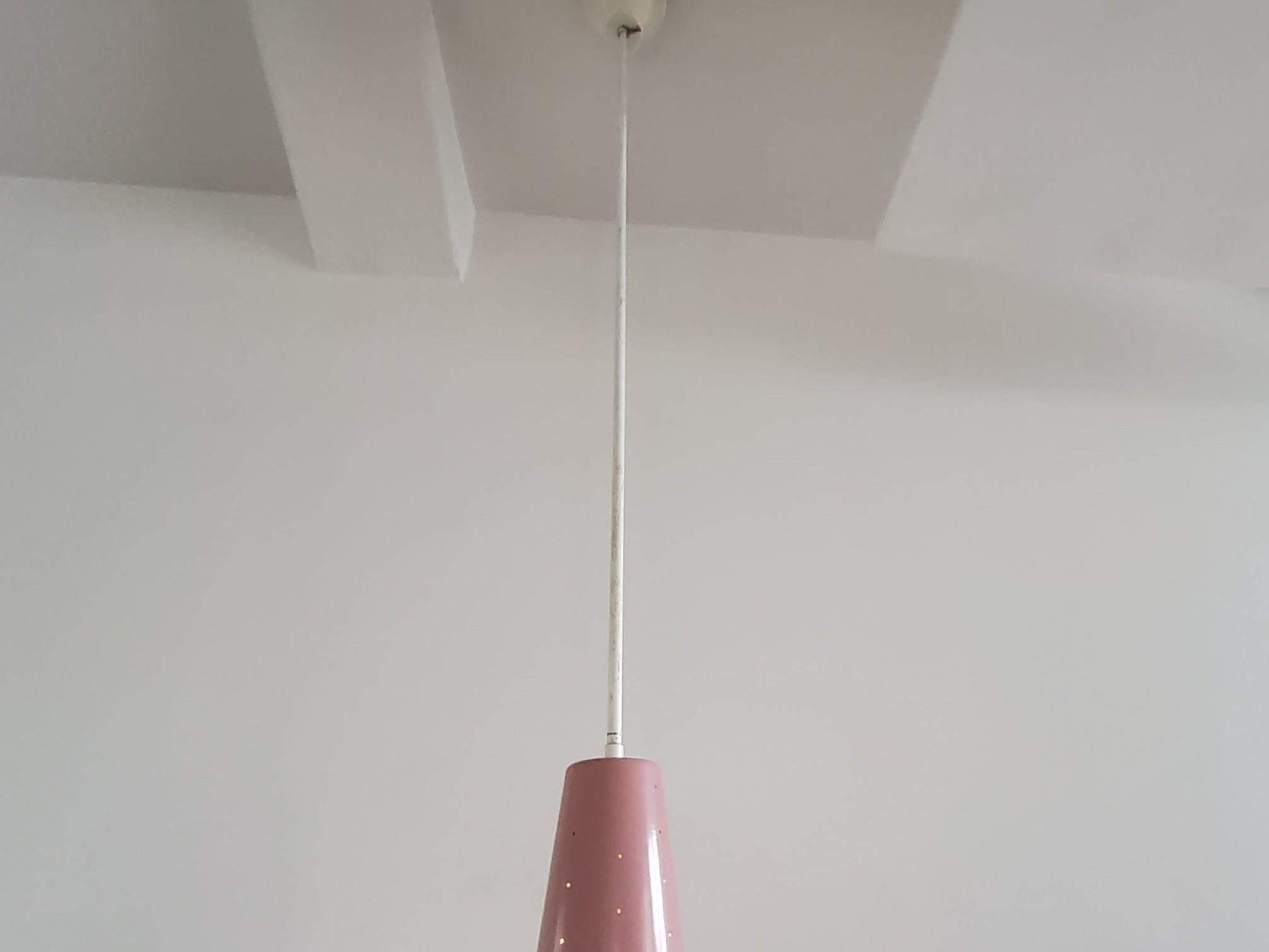 Mid-Century Modern Rare Model 205 Pink Conical Pendant Lamp from Evenblij, The Netherlands 1960's For Sale