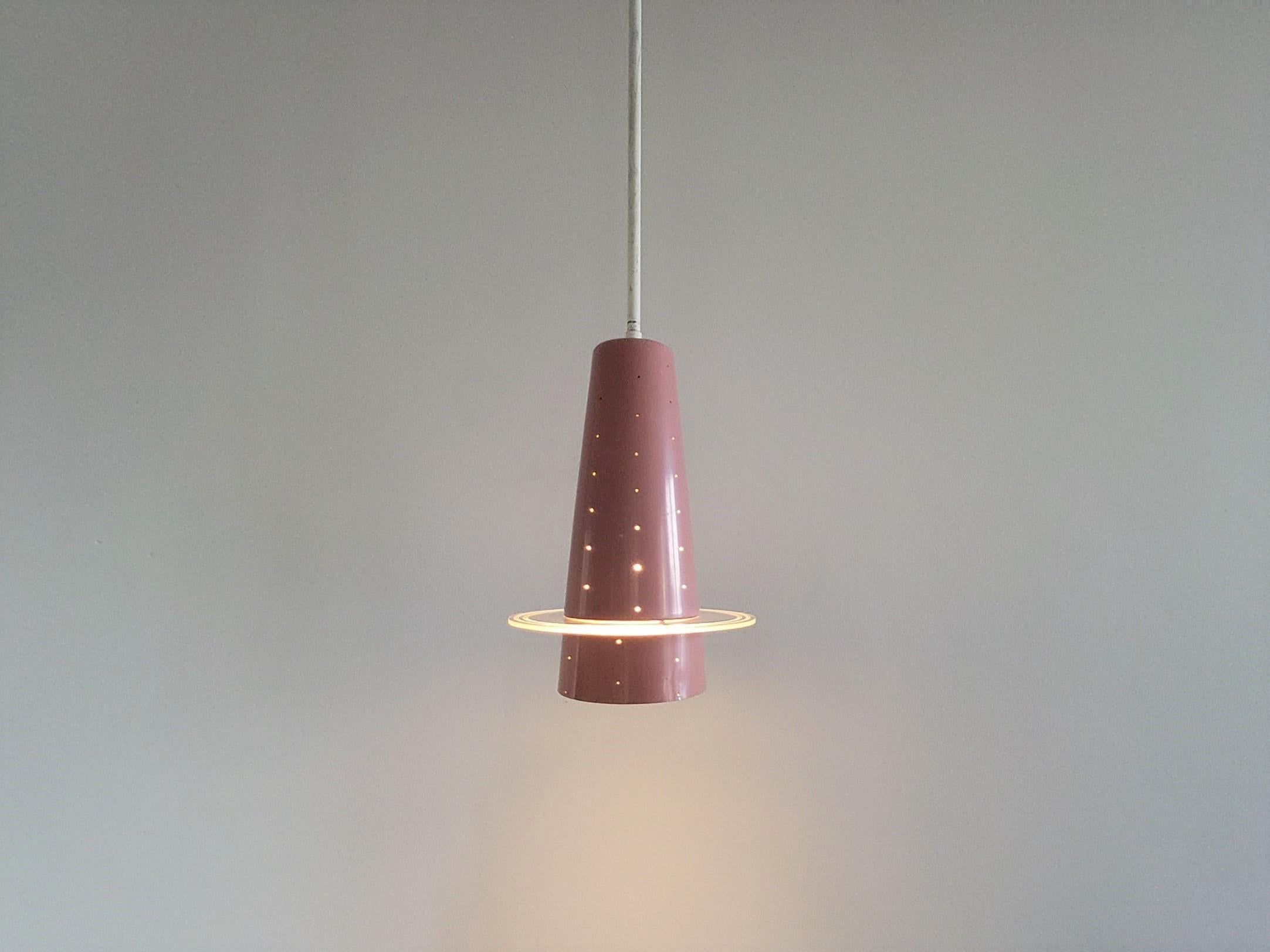 Rare Model 205 Pink Conical Pendant Lamp from Evenblij, The Netherlands 1960's For Sale 1