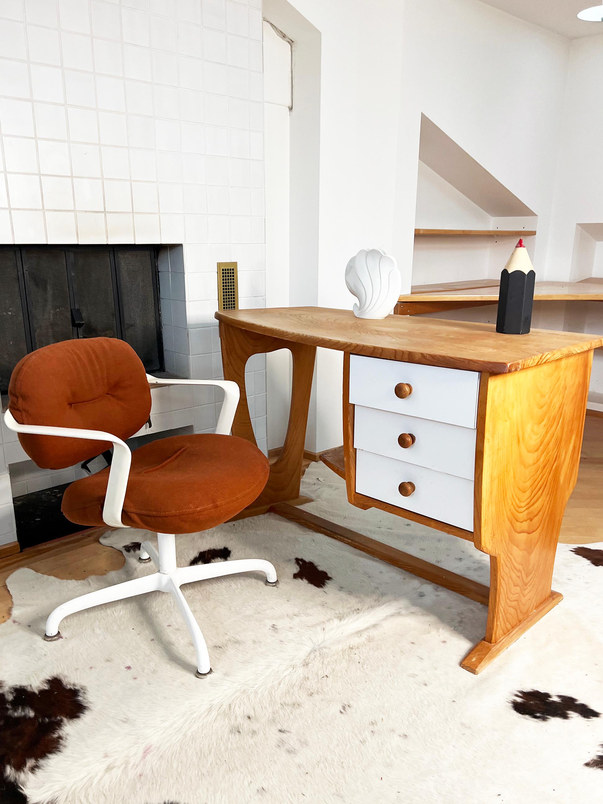 These rare beauties are hard to keep in stock!

This listing is for one chair, we have two available. Use the drop down menu to indicate how many chairs you would like.

The fabric on these is original, both chairs could use updating.  One chair has