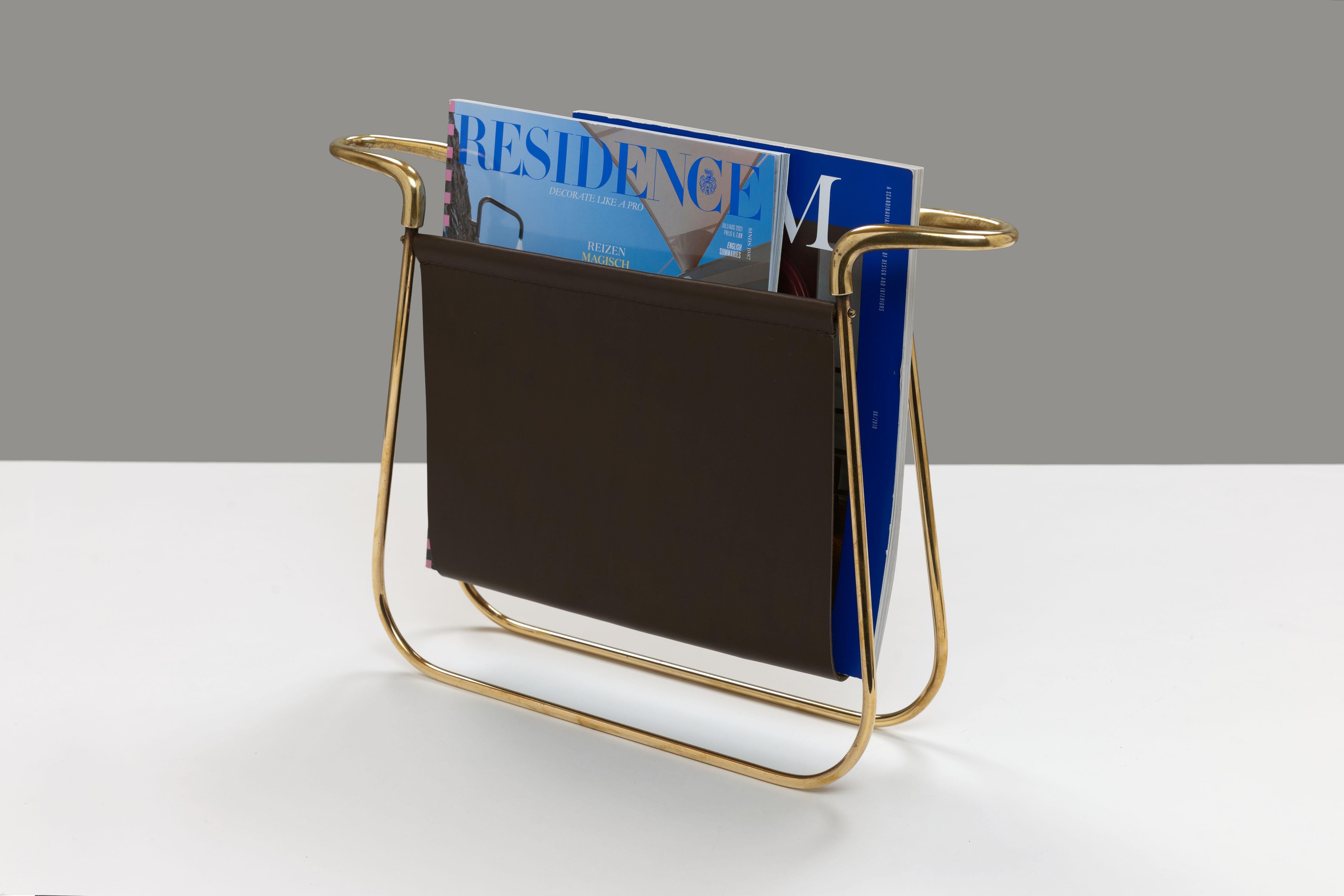 Rare Model 3608 Brass & Leather Magazine Stand by Carl Aubock, Austria  For Sale 5