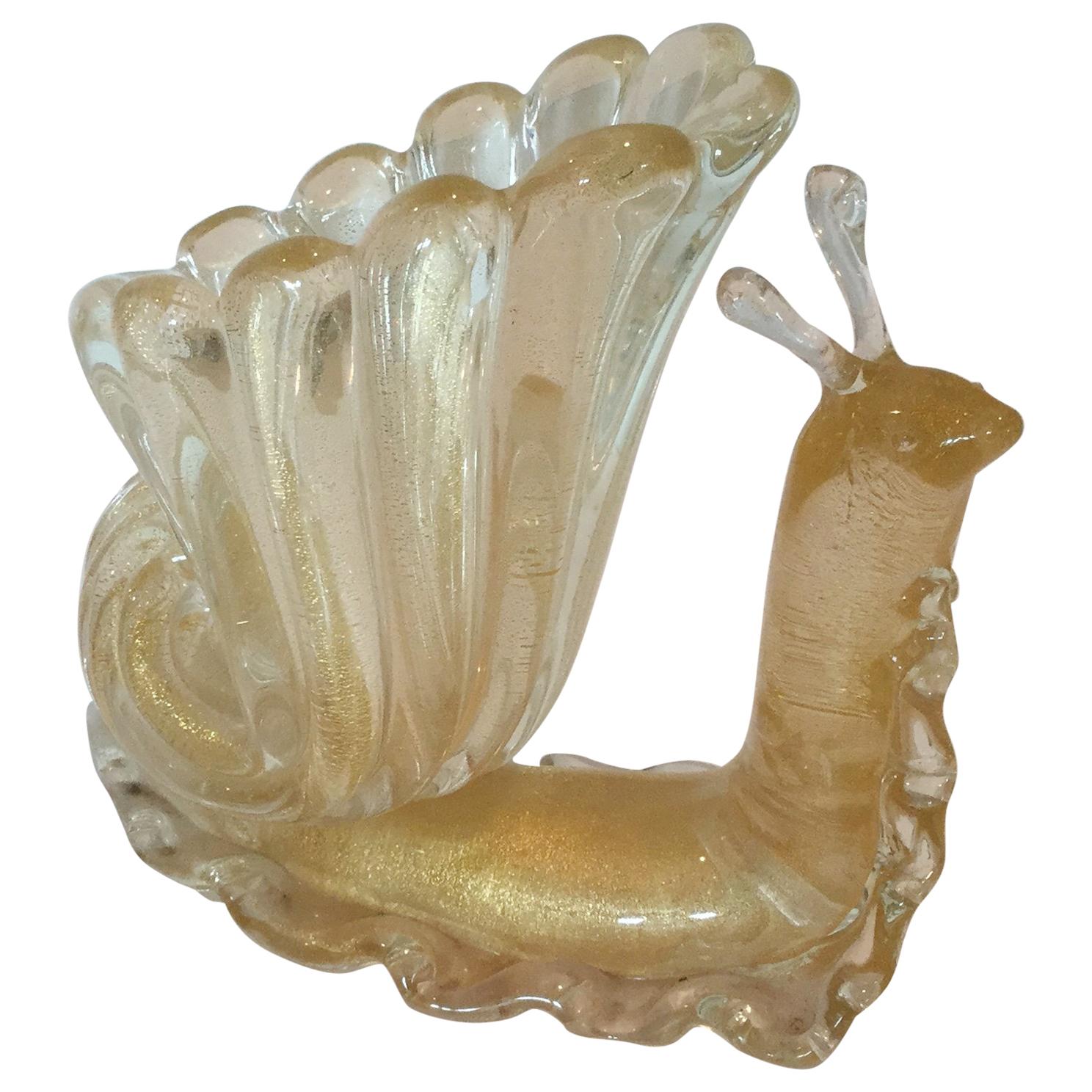 Rare Model 8554 Flavio Poli for Seguso Vetri D'Arte Snail and Shell Sculpture
