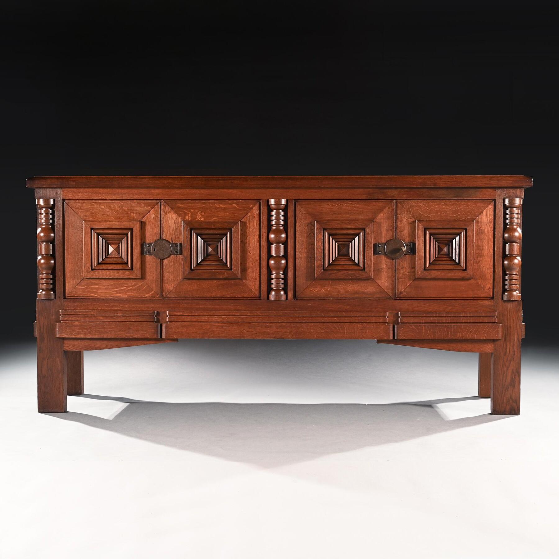 An extremely rare model Charles Dudouyt mid 20th Century French Art Deco oak sideboard.

French circa 1940

This fine sideboard is signed to the back by the great designer Charles Dudouyt. The use of geometric motifs with carved detailing,