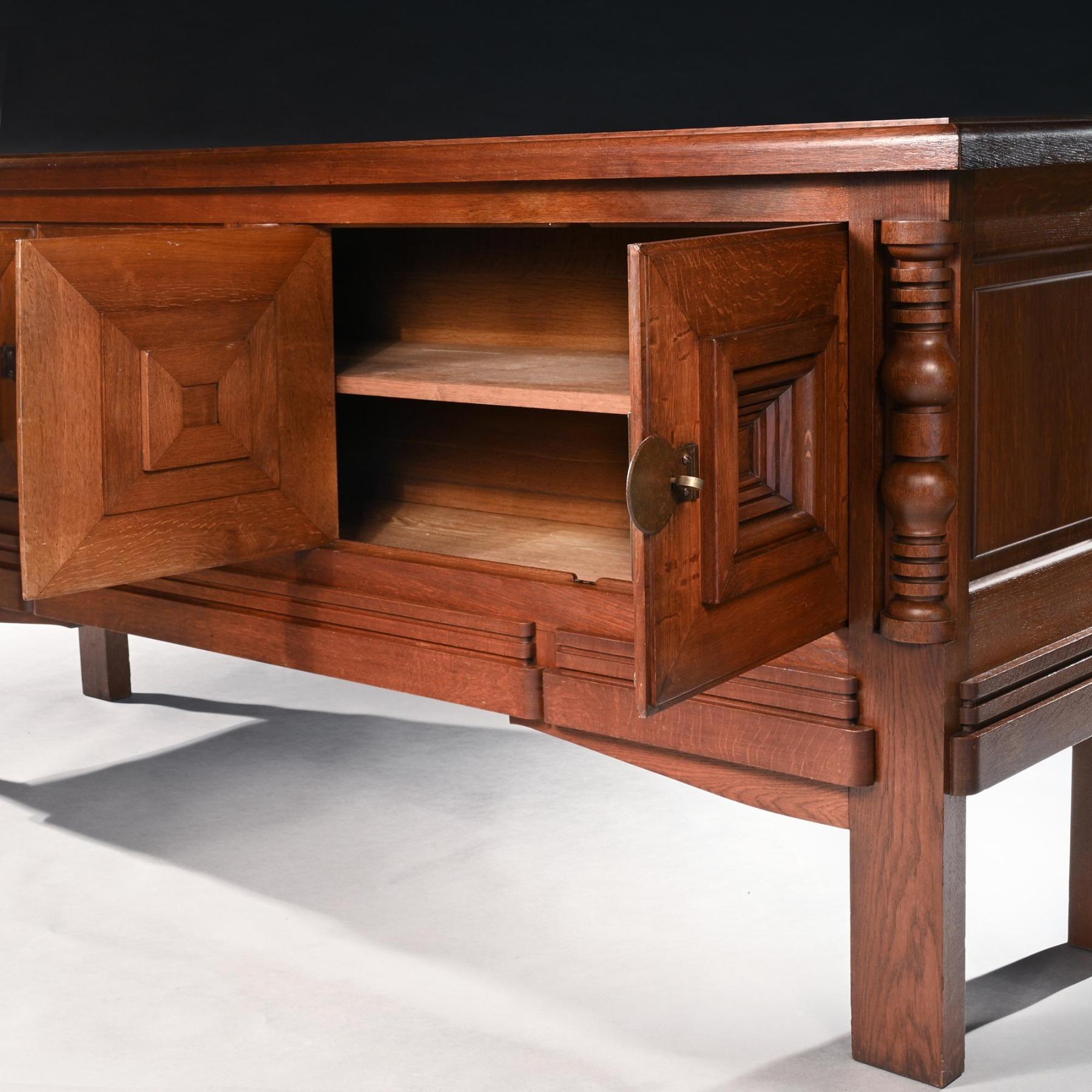 Rare Model Charles Dudouyt Mid 20th Century French Art Deco Oak Sideboard For Sale 4