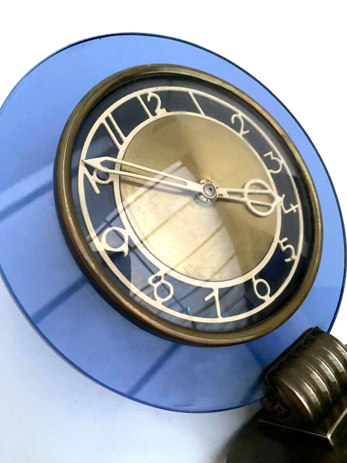 20th Century Rare Model Modernist Art Deco Blue Mirror Clock, Circa 1935 For Sale