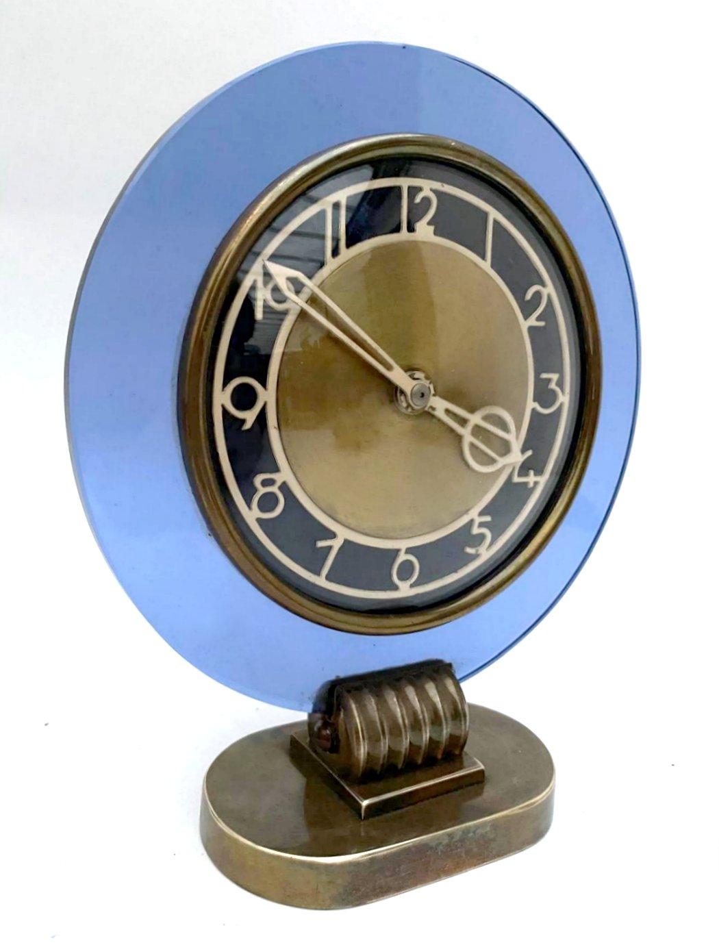 Rare Model Modernist Art Deco Blue Mirror Clock, Circa 1935 For Sale 1