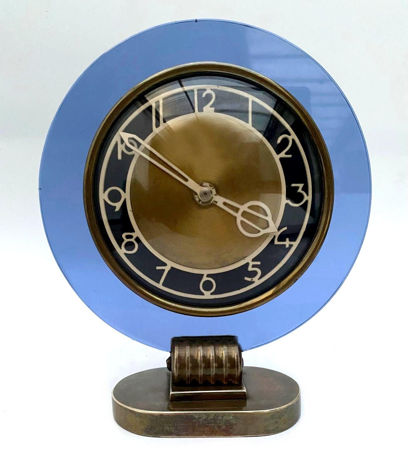 Rare Model Modernist Art Deco Blue Mirror Clock, Circa 1935 For Sale 2