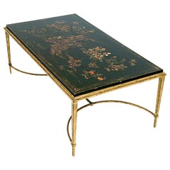 Vintage Rare Model of Coffee Table by Maison Jansen, France 1950, Wrought Iron and Wood