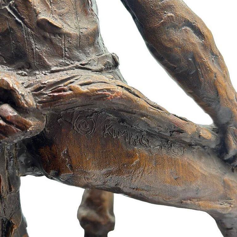 Raro Pescador moderno con red Escultura grande de escayola sobre base de madera Por Kimro 1969 en venta 1