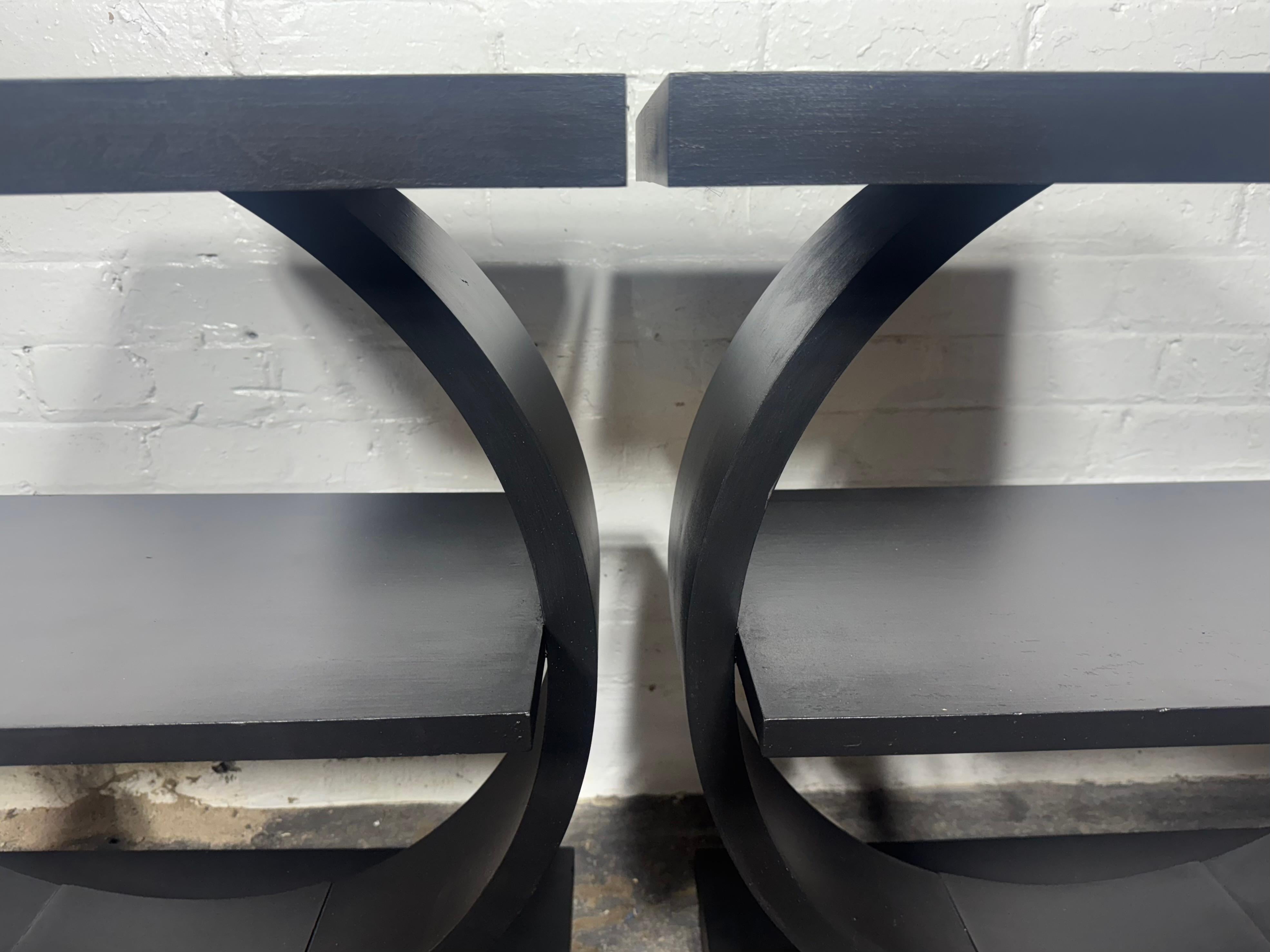 American Rare Modernage Half Circle Art Deco Tables in black For Sale