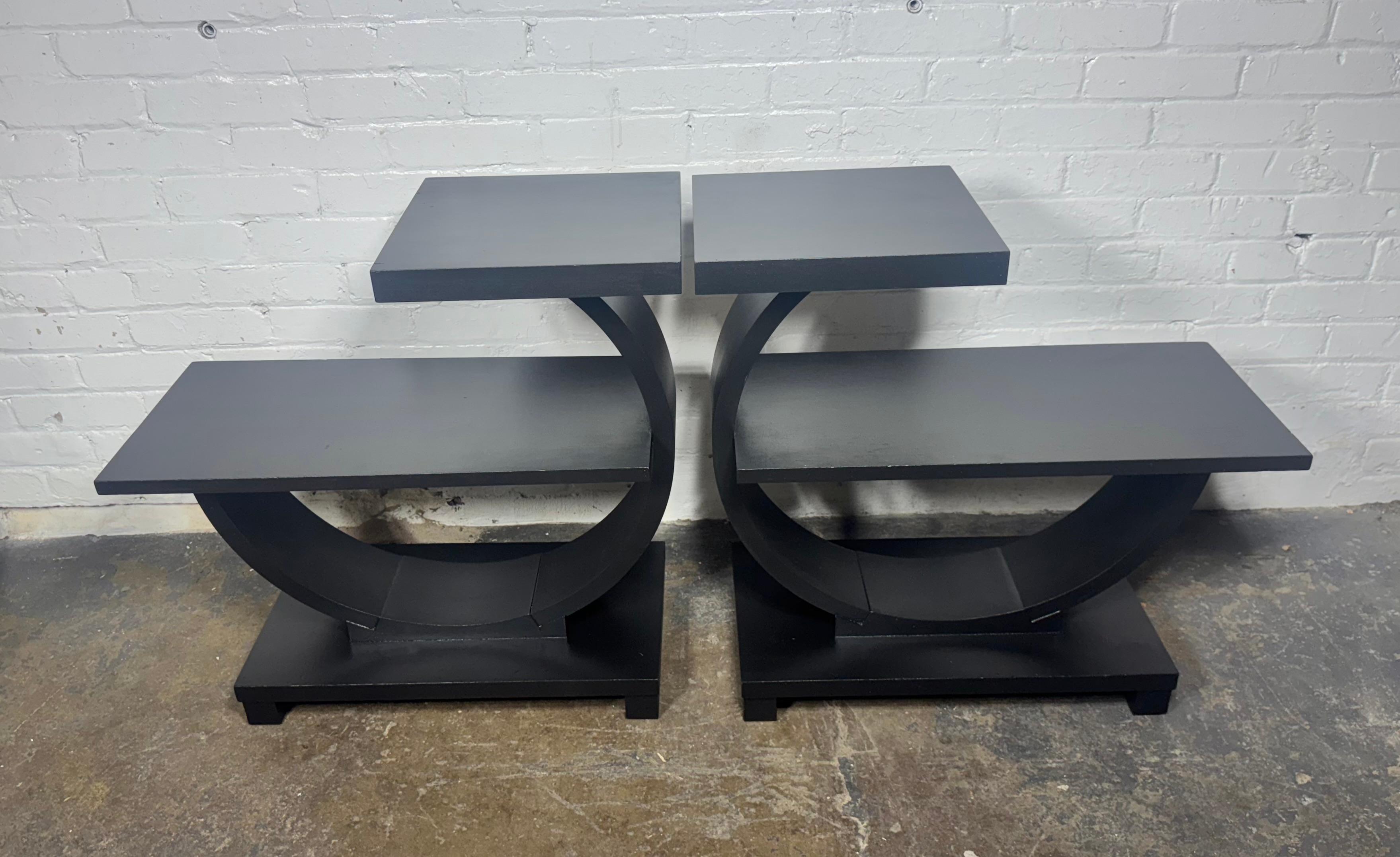 Rare Modernage Half Circle Art Deco Tables in black In Good Condition For Sale In Buffalo, NY