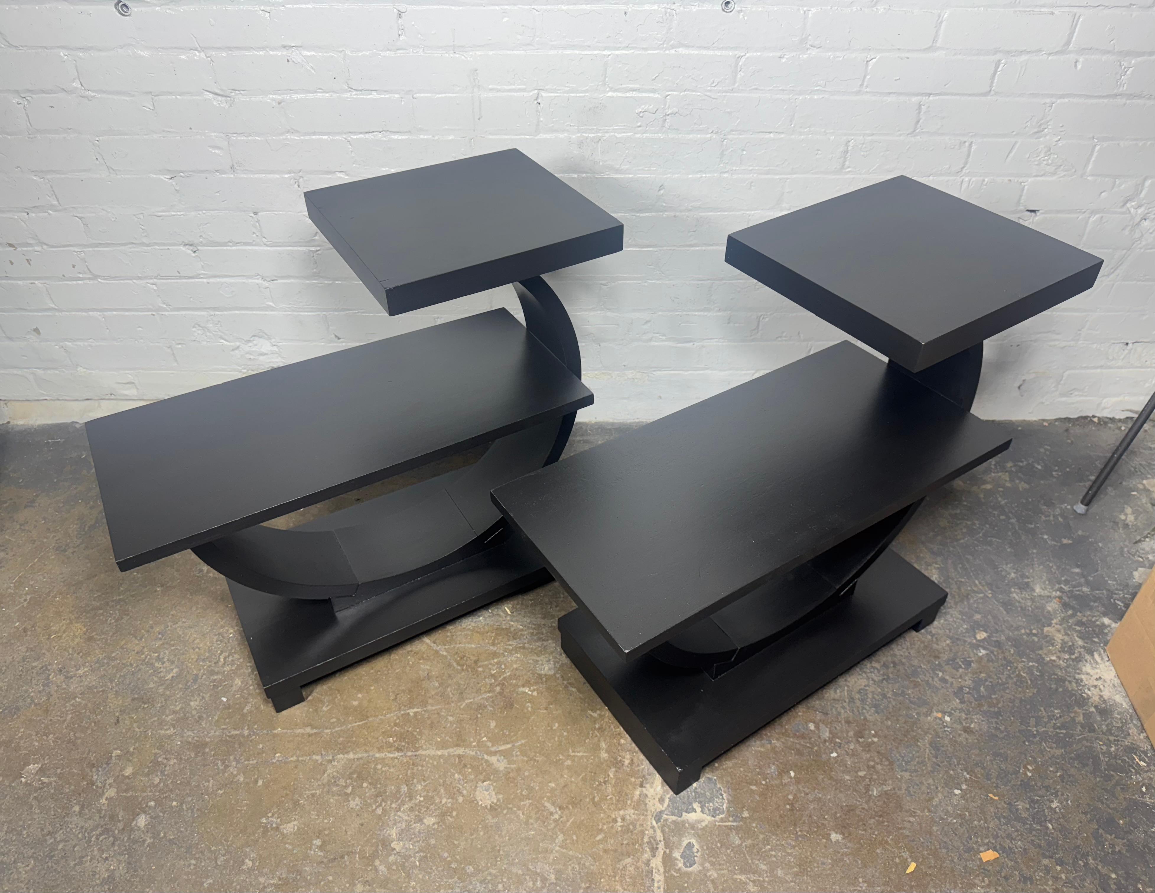 Mid-20th Century Rare Modernage Half Circle Art Deco Tables in black For Sale