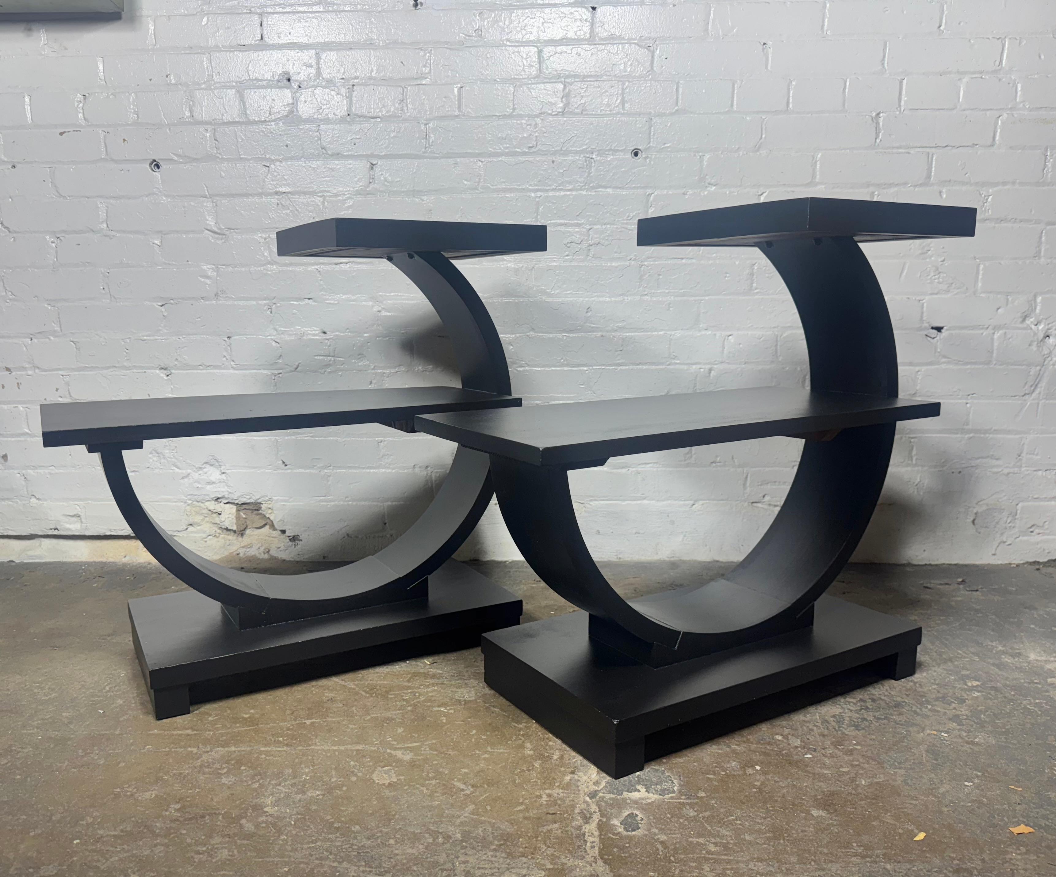 Wood Rare Modernage Half Circle Art Deco Tables in black For Sale