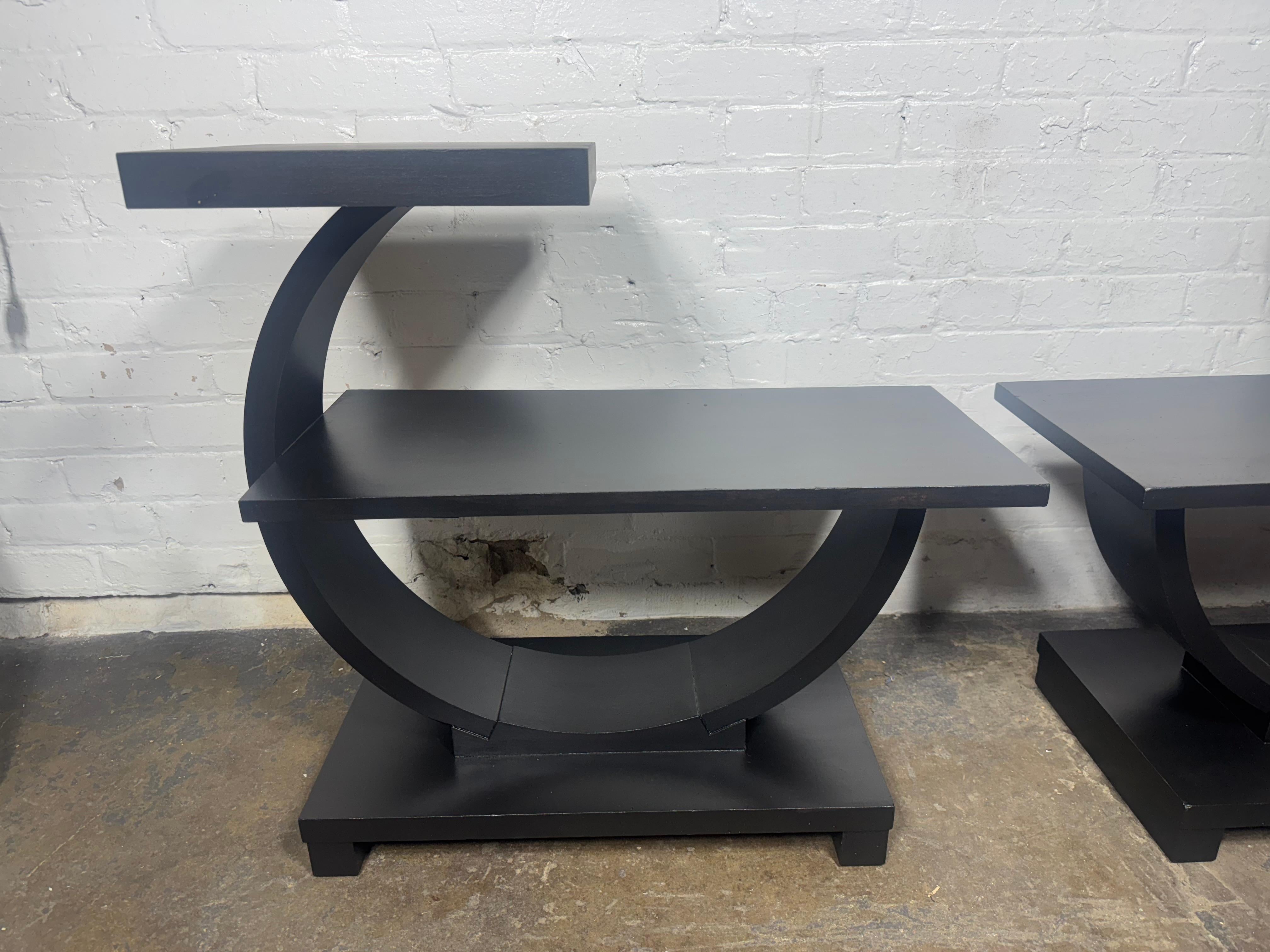 Rare Modernage Half Circle Art Deco Tables in black For Sale 1