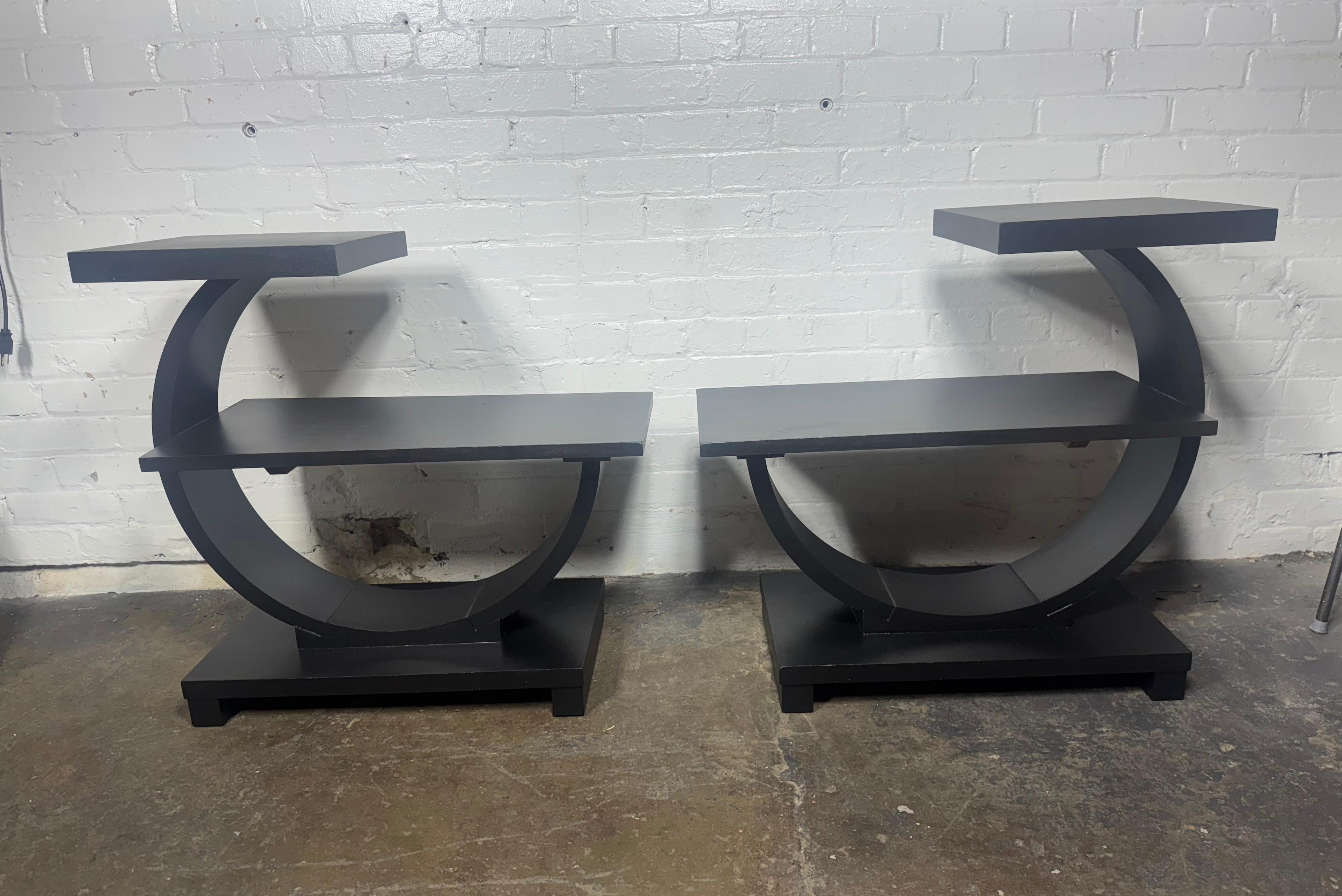 Rare Modernage Half Circle Art Deco Tables in black For Sale 2