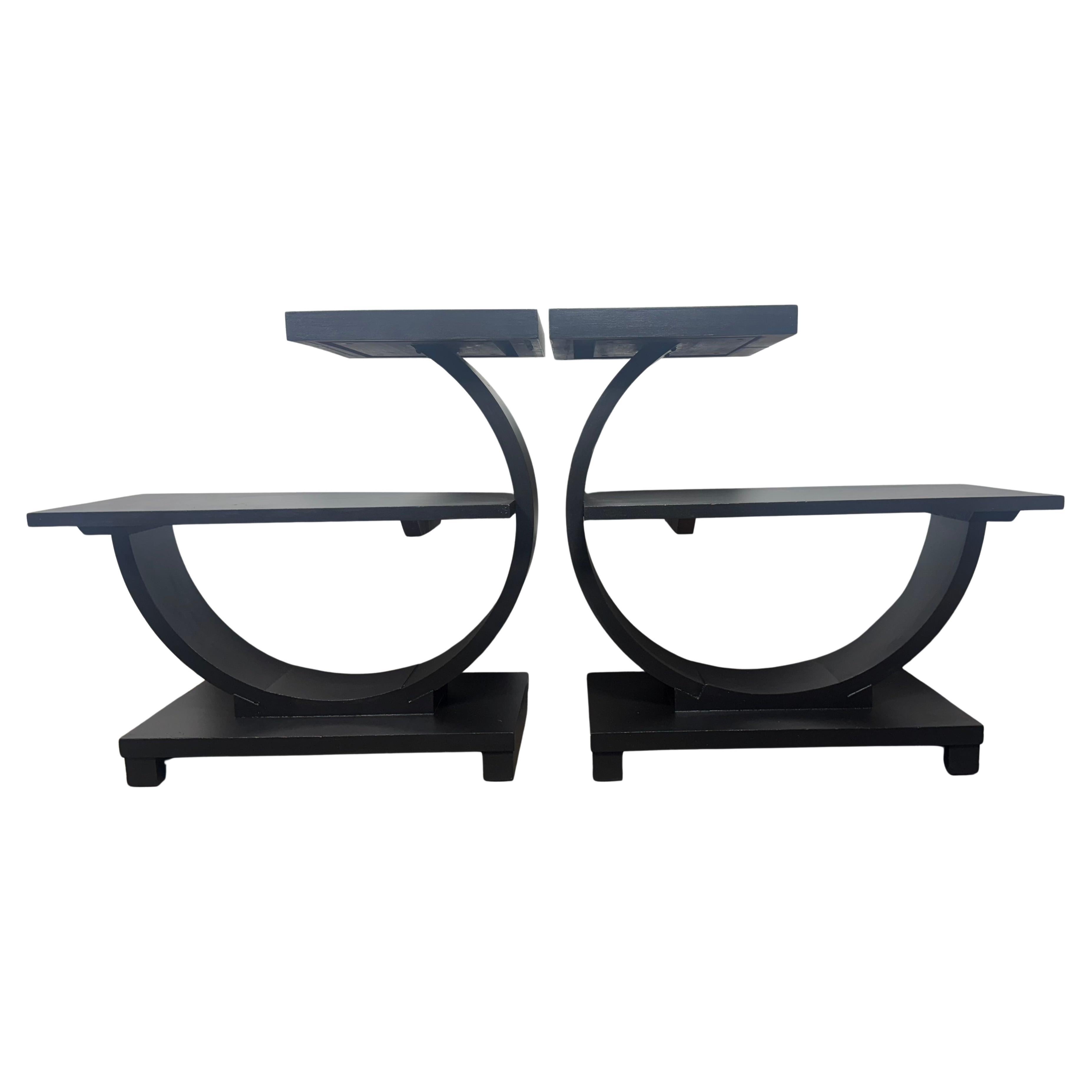Rare Modernage Half Circle Art Deco Tables in black For Sale