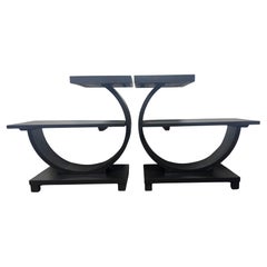 Rare Modernage Half Circle Art Deco Tables in black