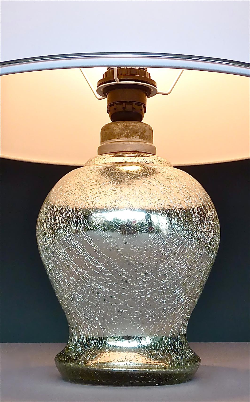 Rare Modernism Art Deco Table Lamp Silver Crackle Glass White Chrome France 1930 For Sale 3