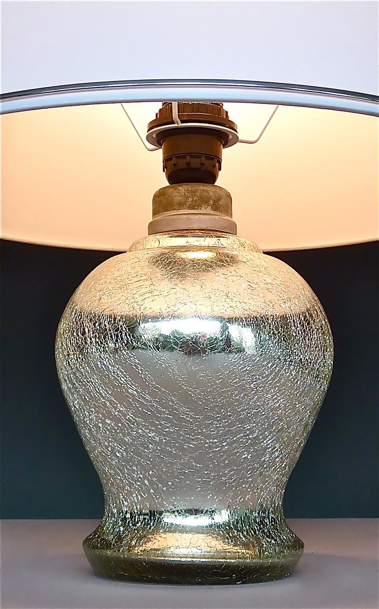 Rare Modernism Art Deco Table Lamp Silver Crackle Glass White Chrome ...