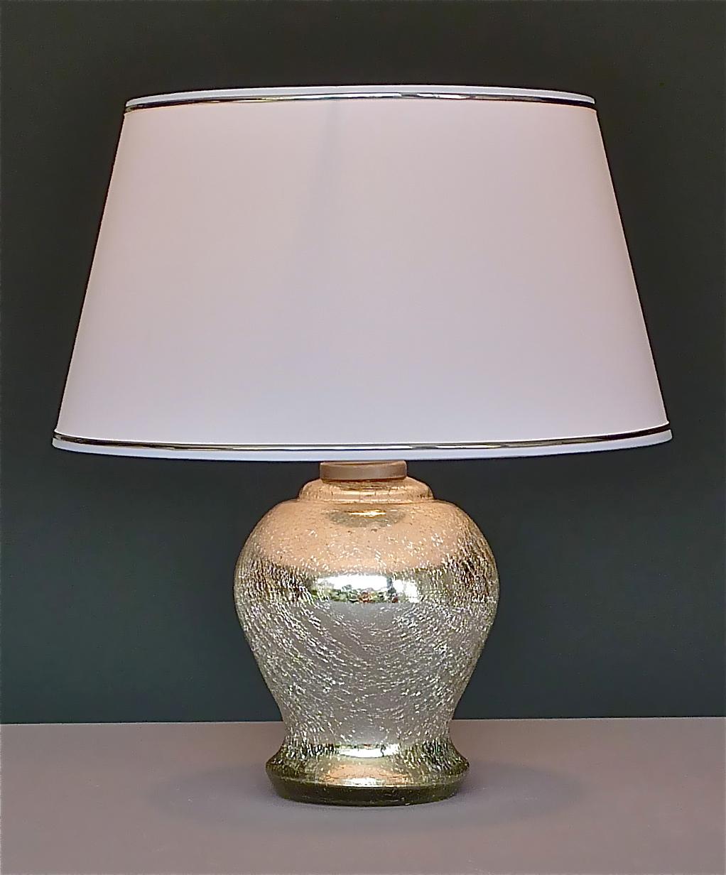 Rare Modernism Art Deco Table Lamp Silver Crackle Glass White Chrome France 1930 For Sale 4