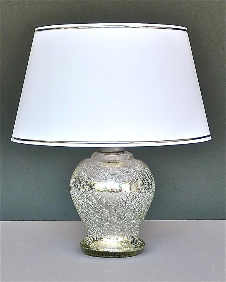 Rare Modernism Art Deco Table Lamp Silver Crackle Glass White Chrome ...