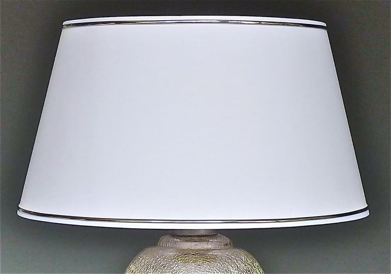 Rare Modernism Art Deco Table Lamp Silver Crackle Glass White Chrome ...