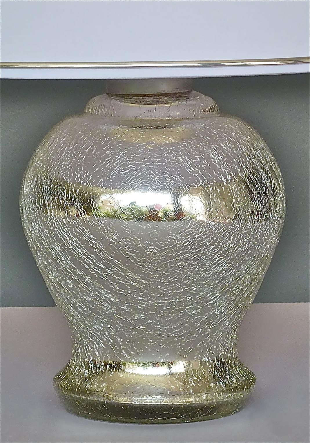 Rare Modernisme Art Déco Lampe de Table Verre Craquelé Argenté Blanc Chrome France 1930 Bon état - En vente à Nierstein am Rhein, DE
