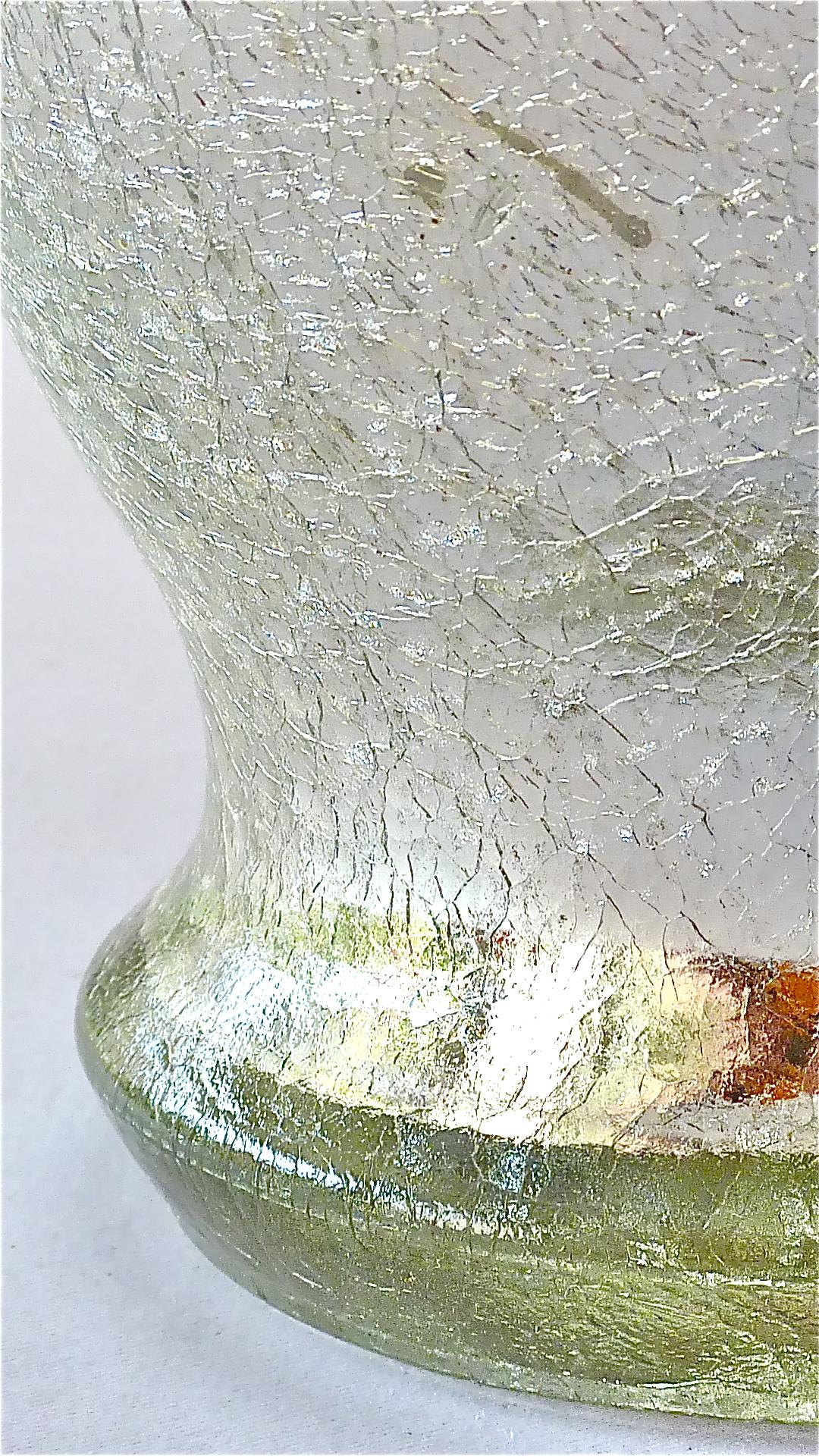 Mid-20th Century Rare Modernism Art Deco Table Lamp Silver Crackle Glass White Chrome France 1930 For Sale