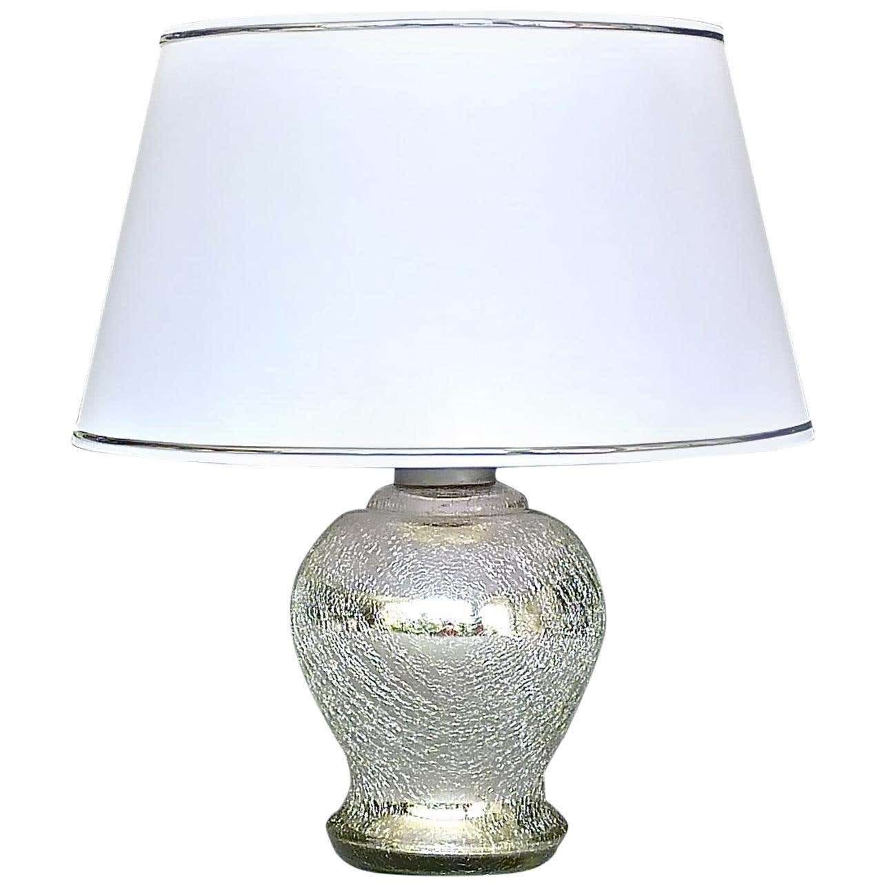 Rare Modernism Art Deco Table Lamp Silver Crackle Glass White Chrome ...