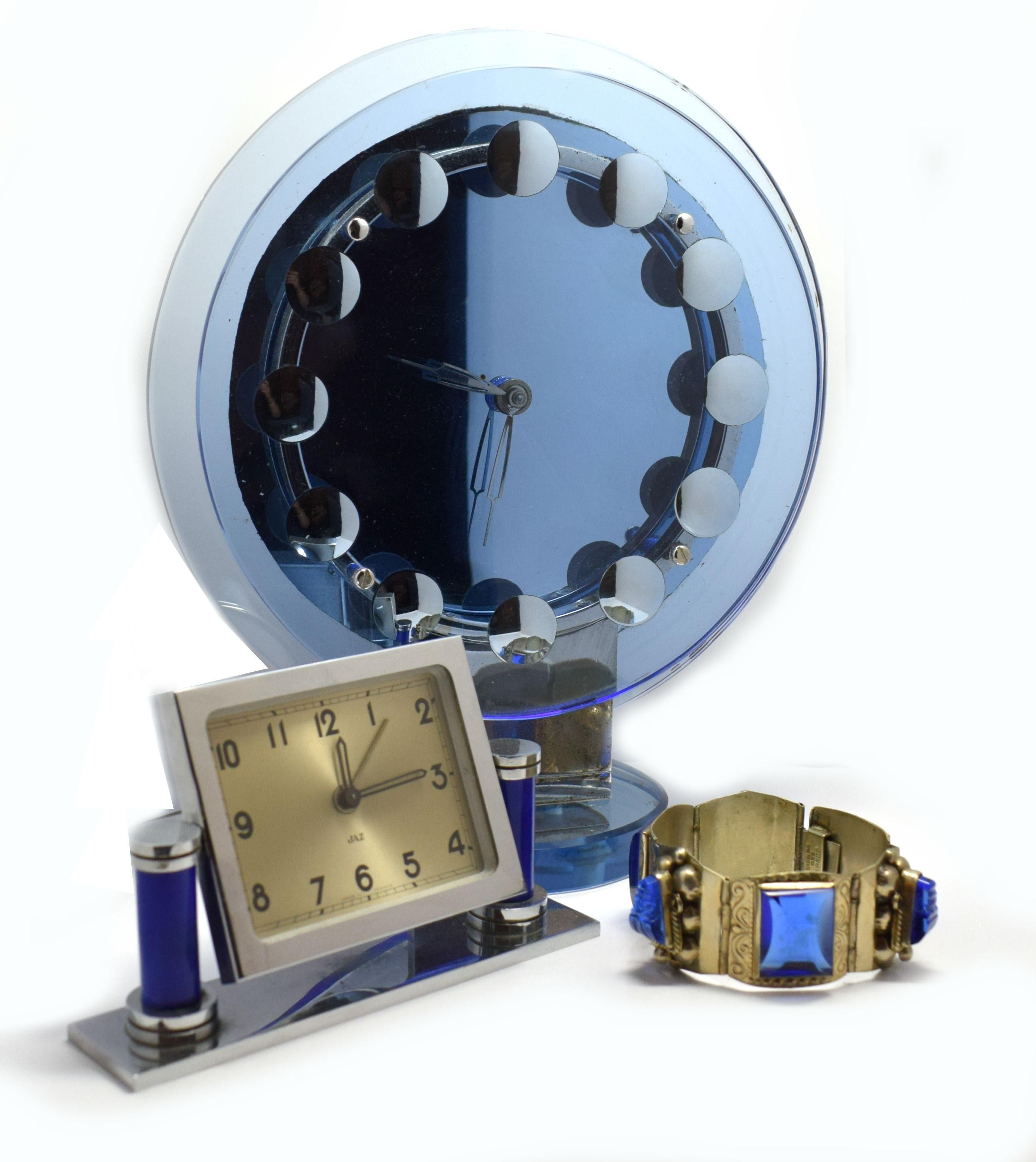 Art Deco Rare Modernist Blue Mirror Clock, c1930 7