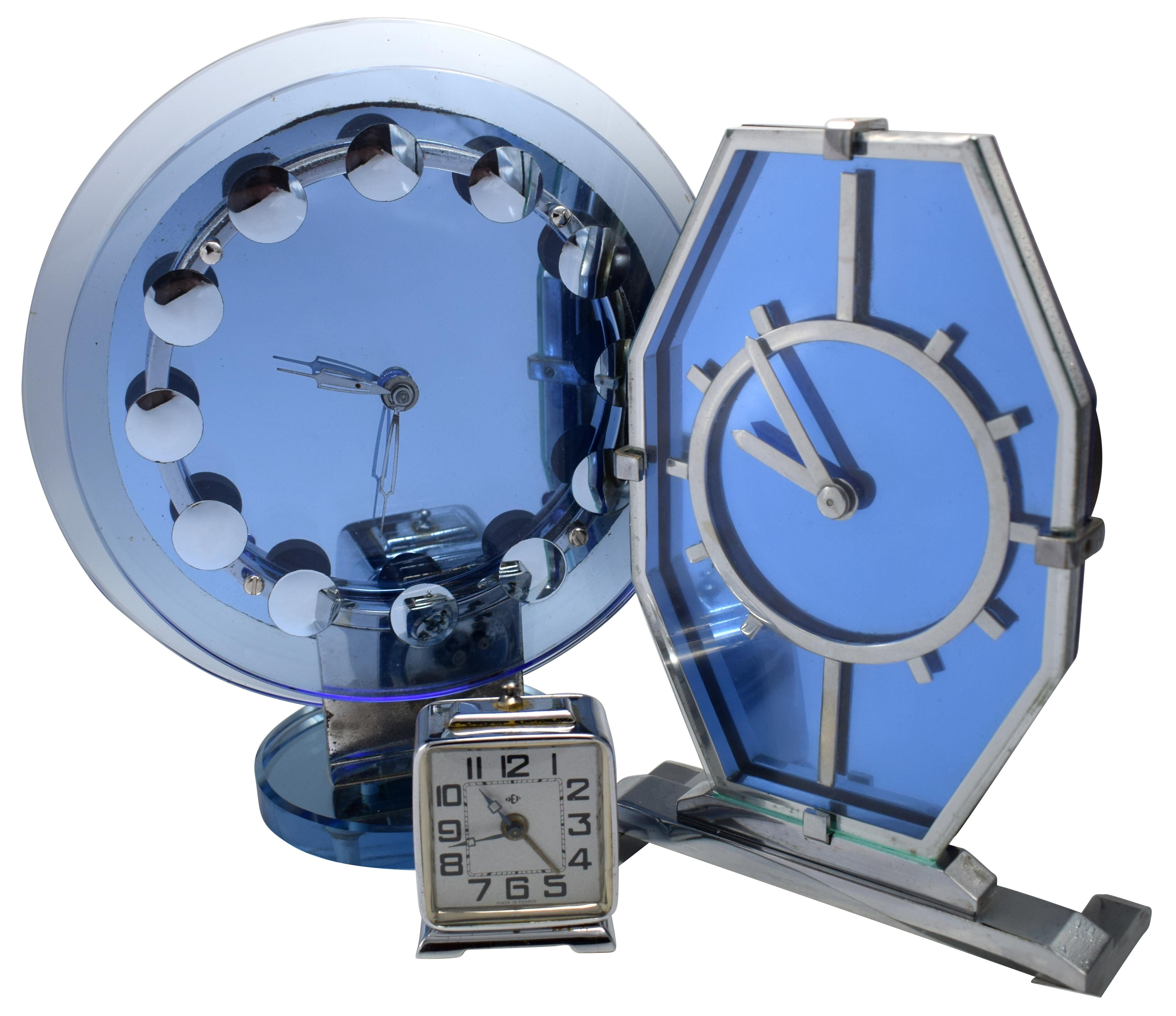 Art Deco Rare Modernist Blue Mirror Clock, c1930 10