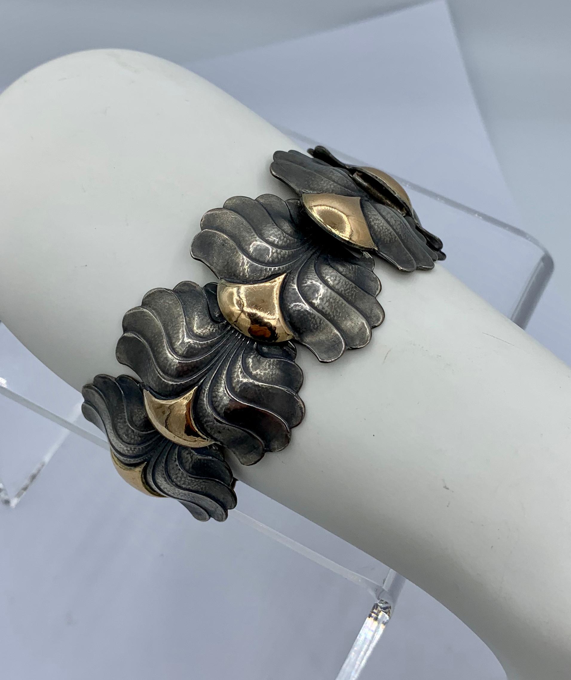 Rare Modernist Art Nouveau Bracelet Silver 14 Karat Gold Barcelona, circa 1900 In Excellent Condition For Sale In New York, NY