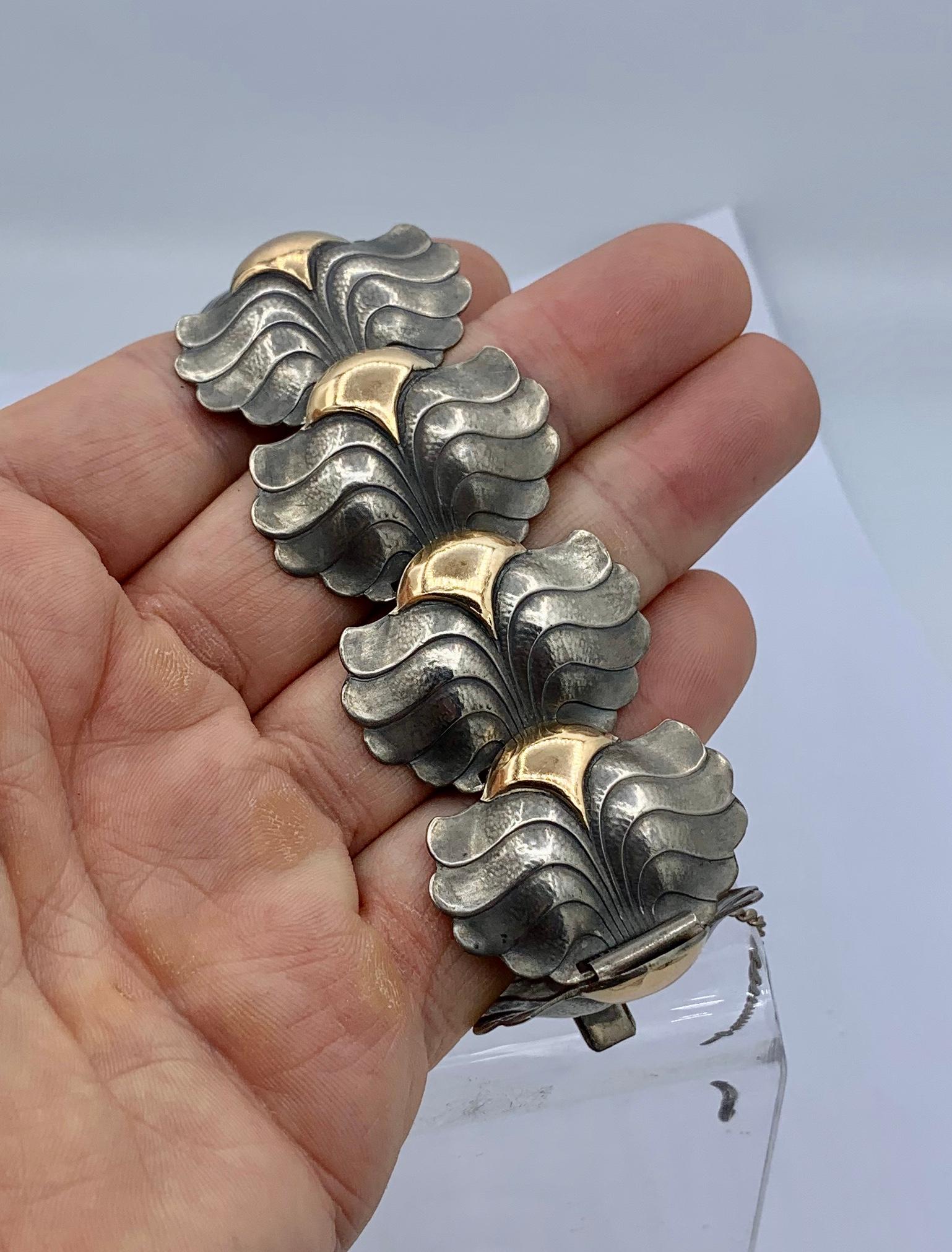 Women's or Men's Rare Modernist Art Nouveau Bracelet Silver 14 Karat Gold Barcelona, circa 1900 For Sale