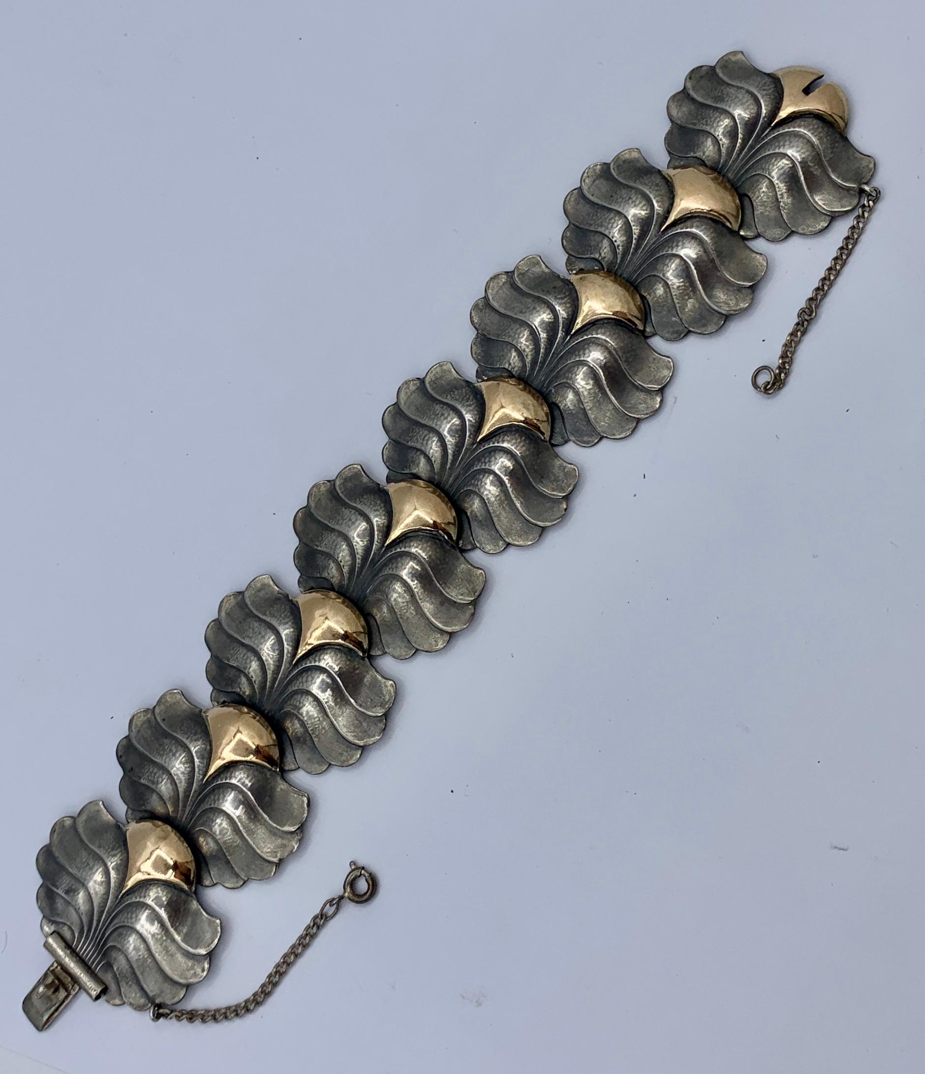 Rare Modernist Art Nouveau Bracelet Silver 14 Karat Gold Barcelona, circa 1900 For Sale 1
