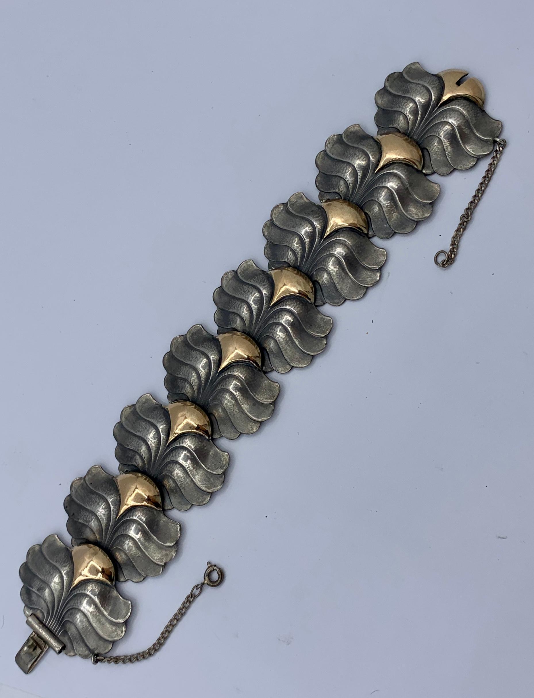 Rare Modernist Art Nouveau Bracelet Silver 14 Karat Gold Barcelona, circa 1900 For Sale 3