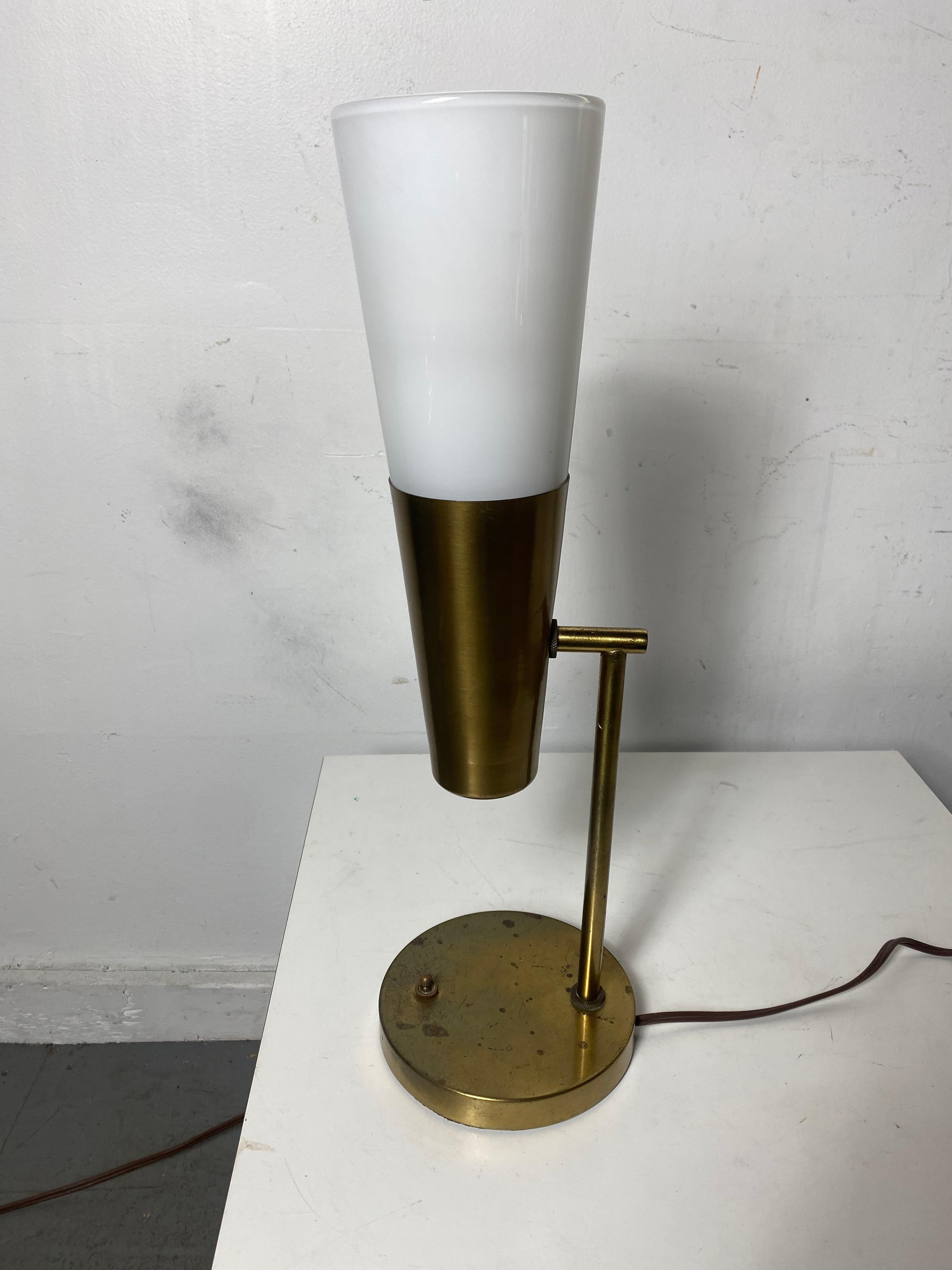 Mid-20th Century Rare Modernist Brass and Glass Lamp designed by Paul McCobb For Sale
