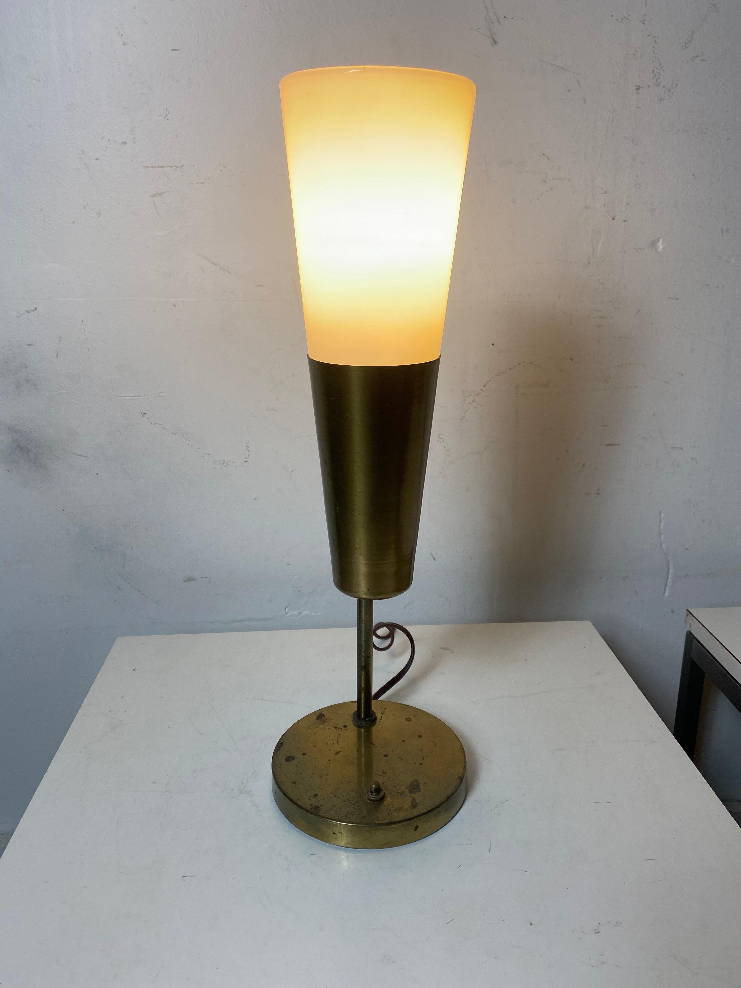 Rare Modernist Brass and Glass Lamp designed by Paul McCobb For Sale 1