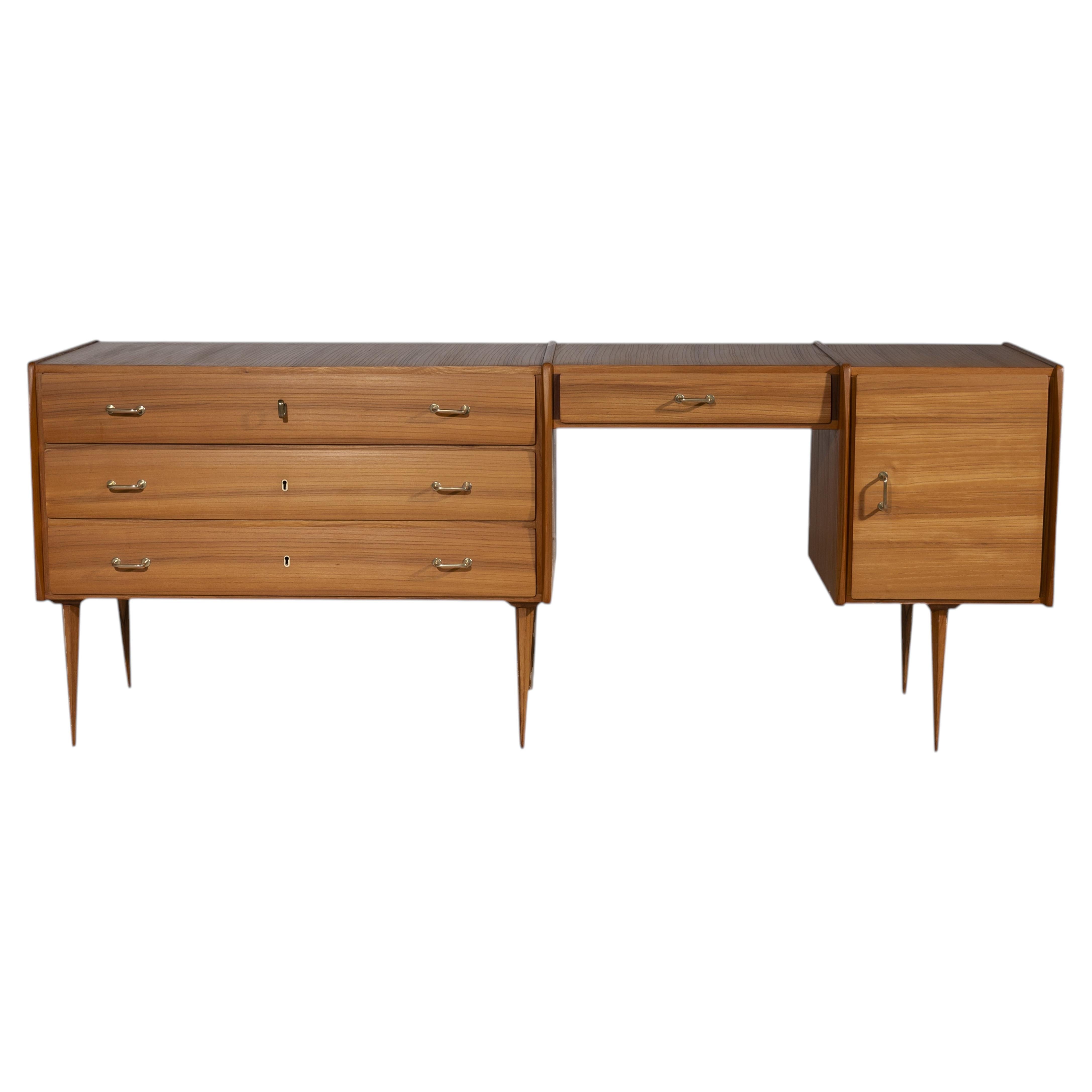 Rare Modular Elmwood Sideboard Attributed to Gio Ponti, Italy, 1950s