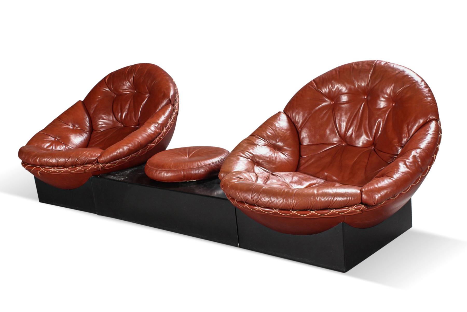 Rare Modular Leather Sofa Set by Illum Wikkelsø In Good Condition For Sale In Berkeley, CA