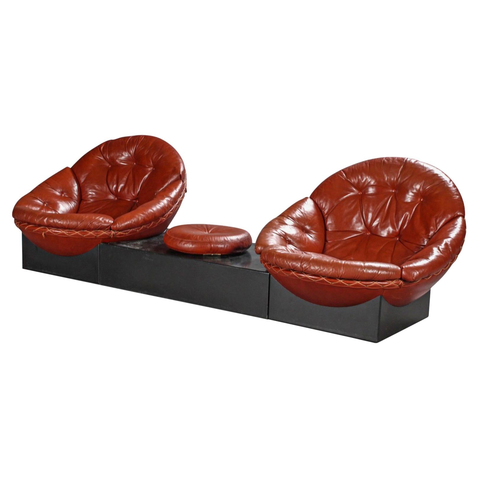 Rare Modular Leather Sofa Set by Illum Wikkelsø For Sale