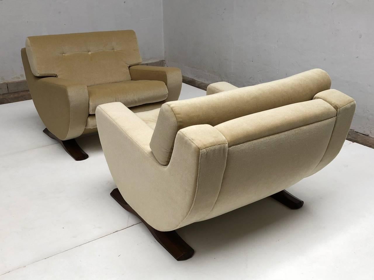 Stained Rare Mohair Lounge Chairs by Italian Sculptor Franz T Sartori, Flexform, 1965