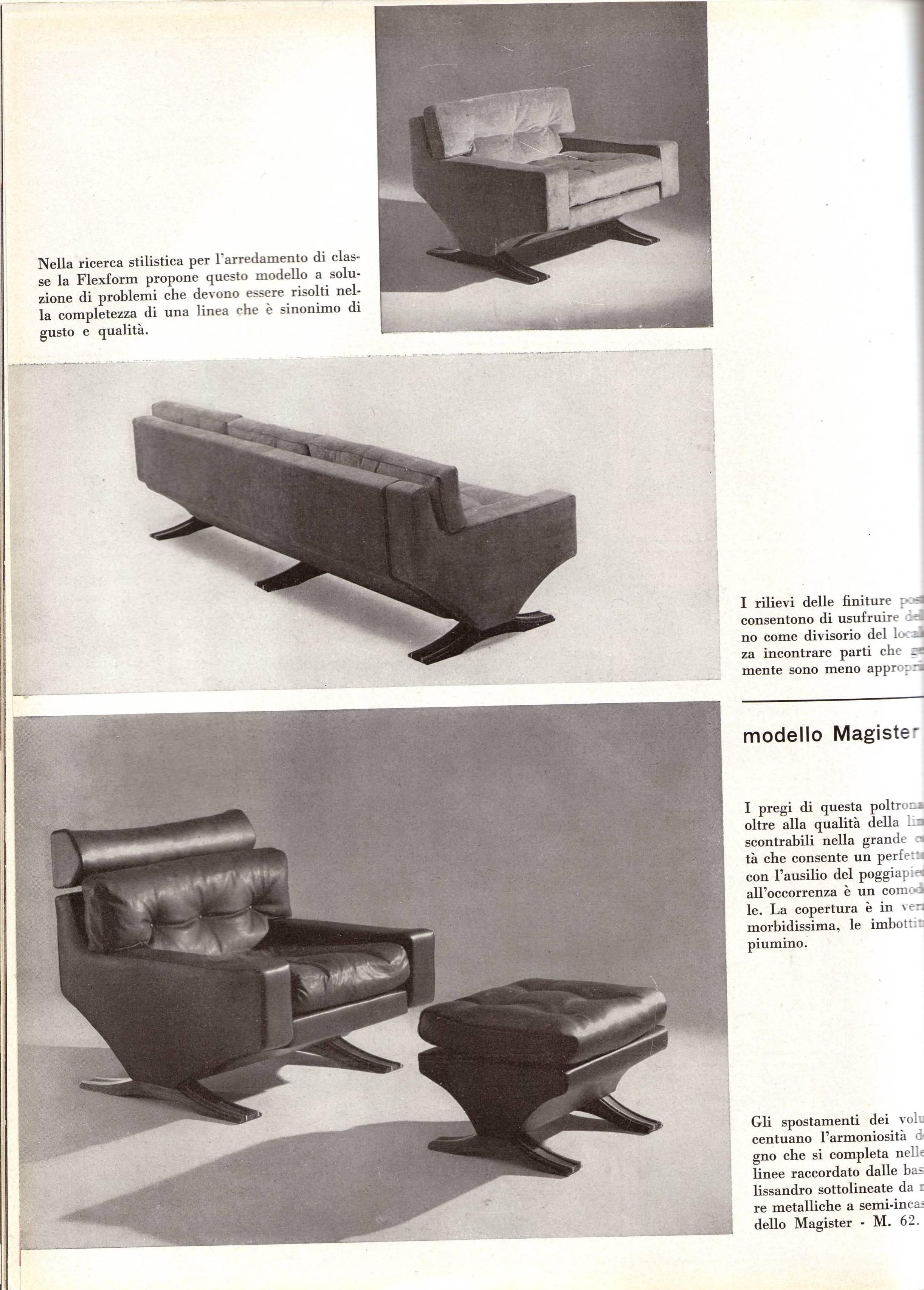 Mid-20th Century Rare Mohair Lounge Chairs by Italian Sculptor Franz T Sartori, Flexform, 1965
