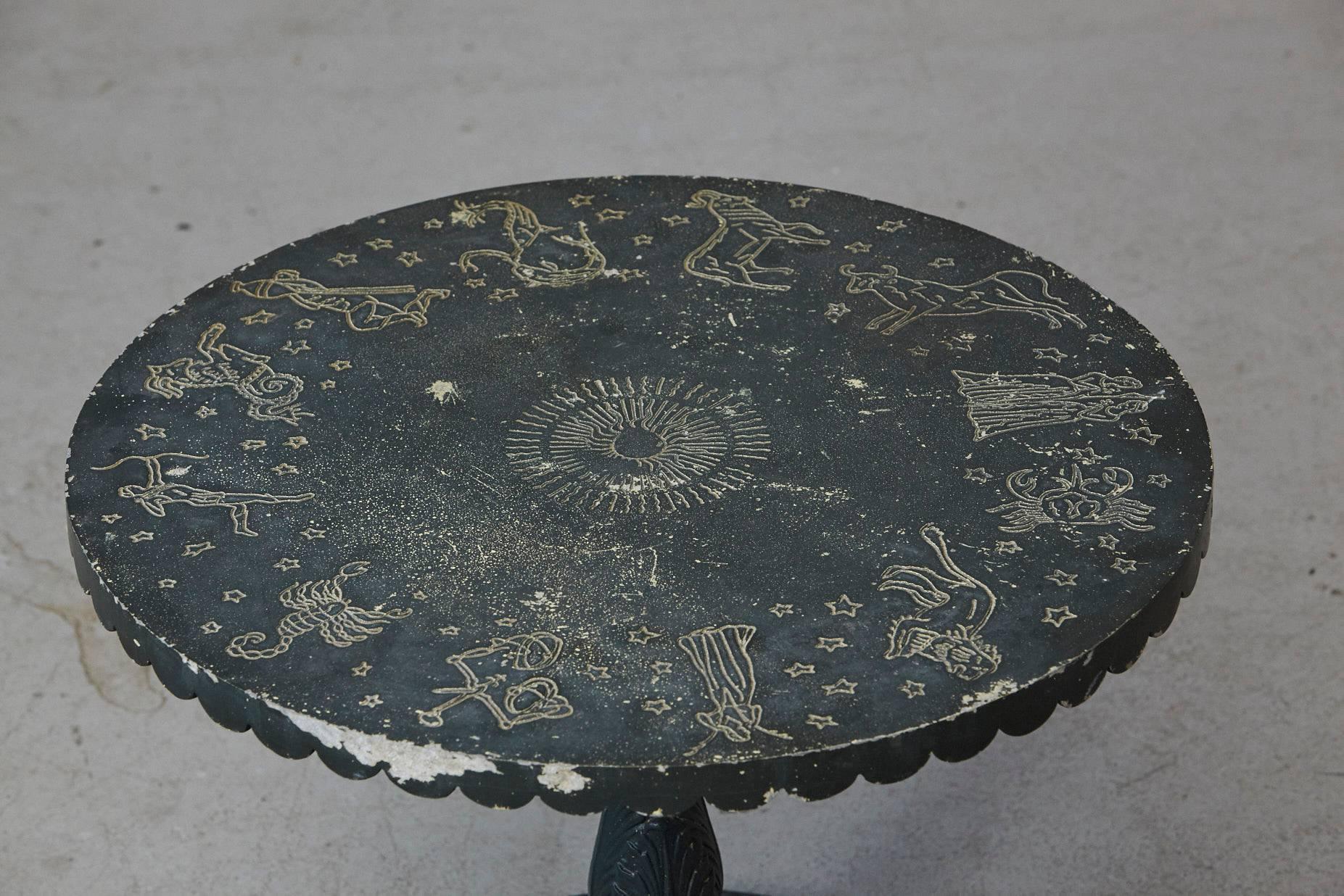 Américain Rare Table d'appoint de jardin Zodiac en fonte d'aluminium vert foncé de Molla