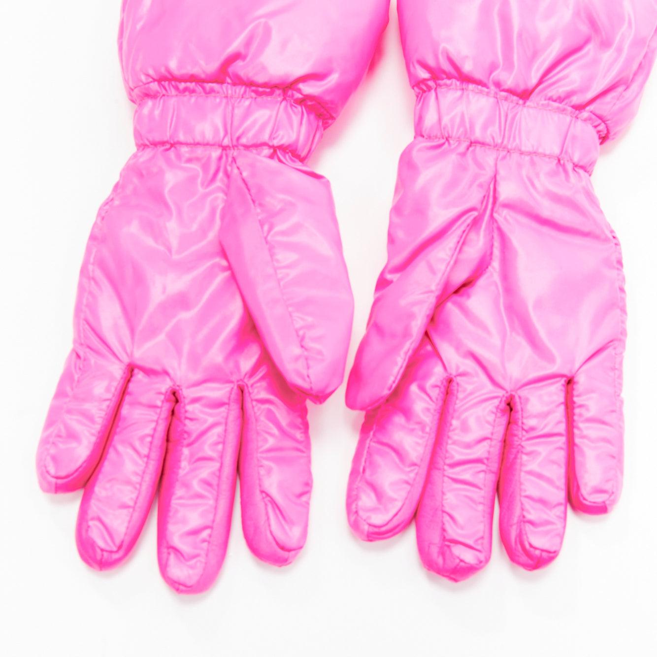 Women's rare MONCLER Pierpaolo Piccioli hot pink leather logo down gloves