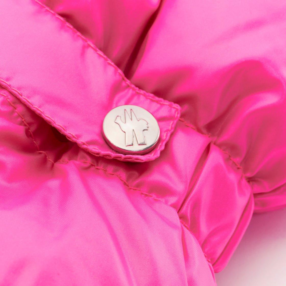 Women's rare MONCLER Pierpaolo Piccioli hot pink leather logo down gloves For Sale