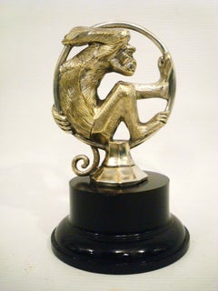 Rare "Monkey in Hoop" Car Mascot / Hood Ornament Signed Abit. France  1920´s