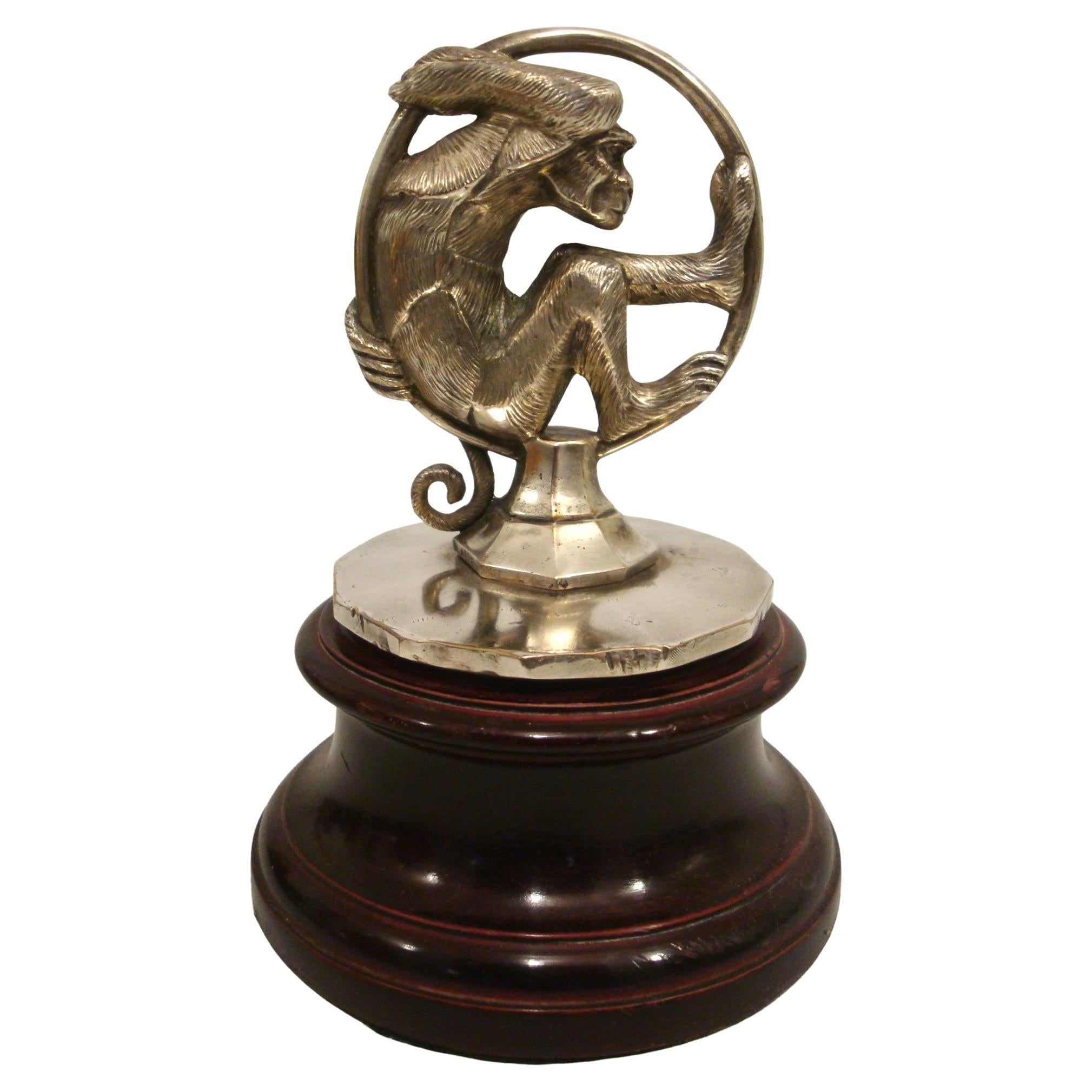 Rare "Monkey in Hoop" Car Mascot / Hood Ornament Signed Abit. France  1920´s