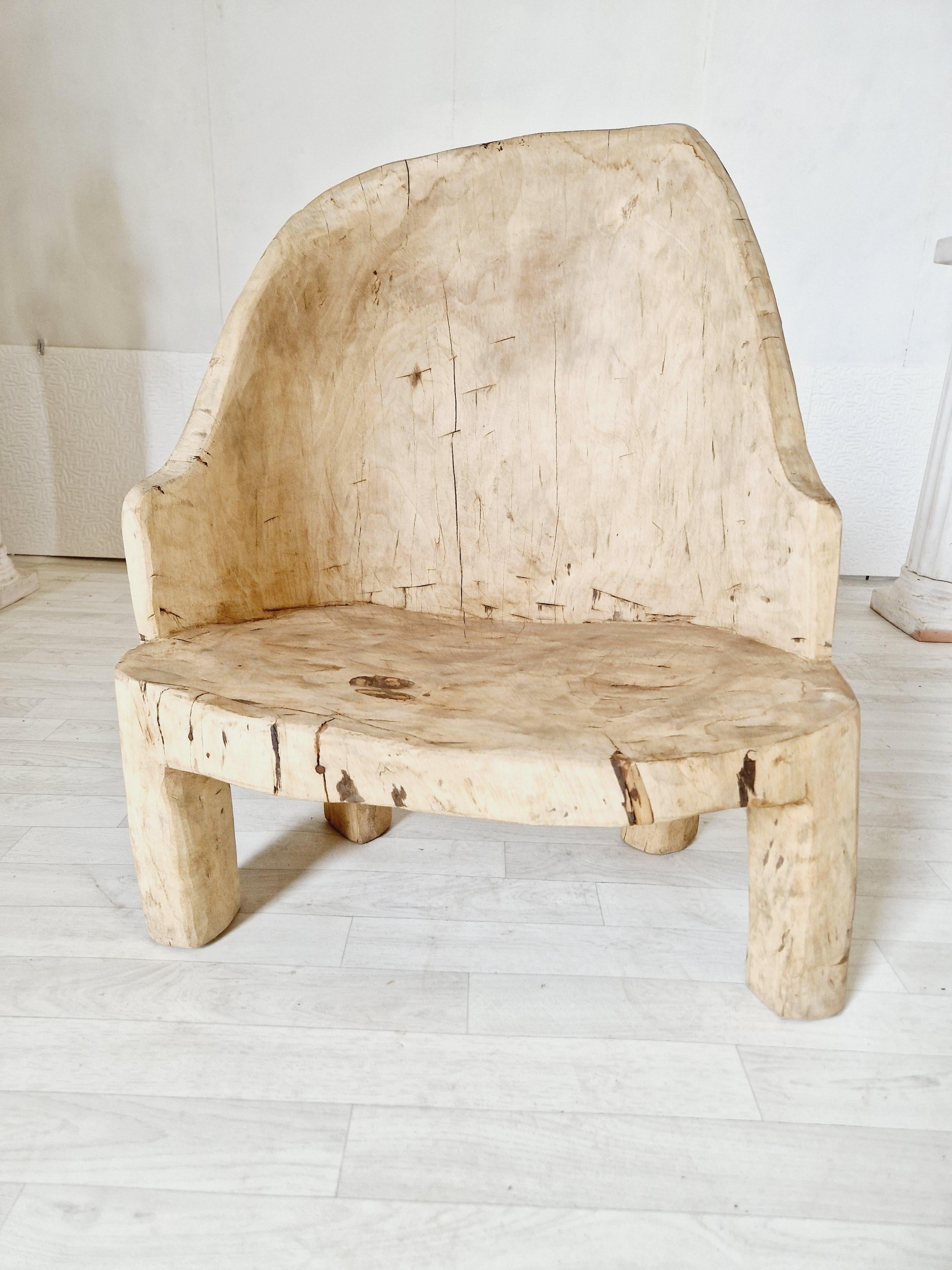 Carved Rare Monoxyle Chair of Swedish Primitive Style For Sale